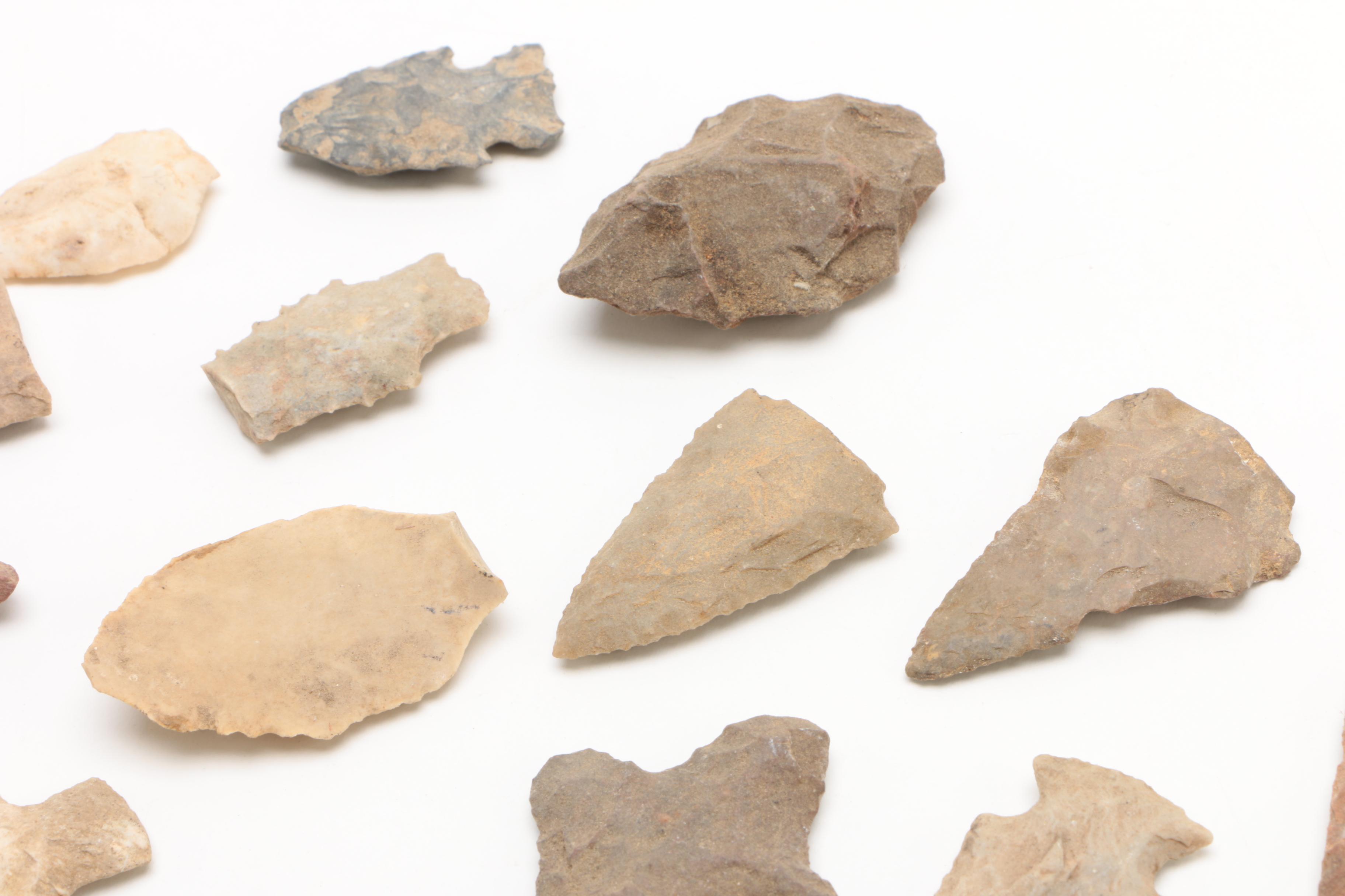 Knapped Bifacial Stone Points and Carved Figures