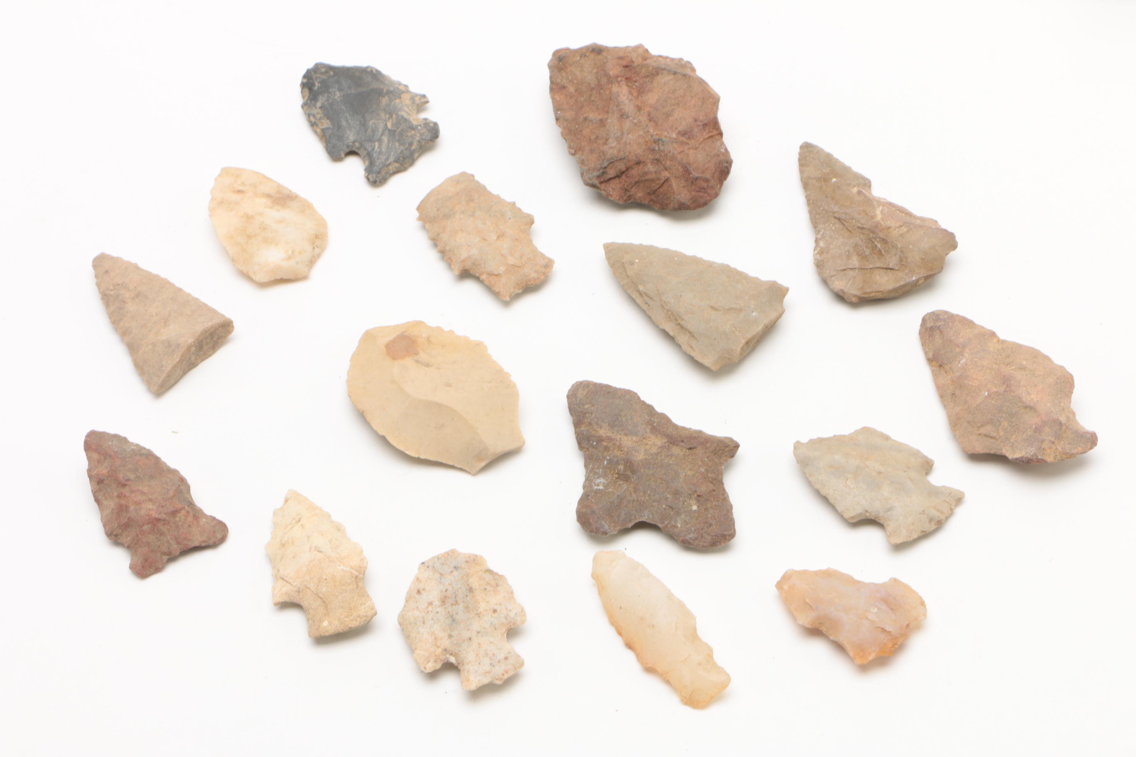 Knapped Bifacial Stone Points and Carved Figures