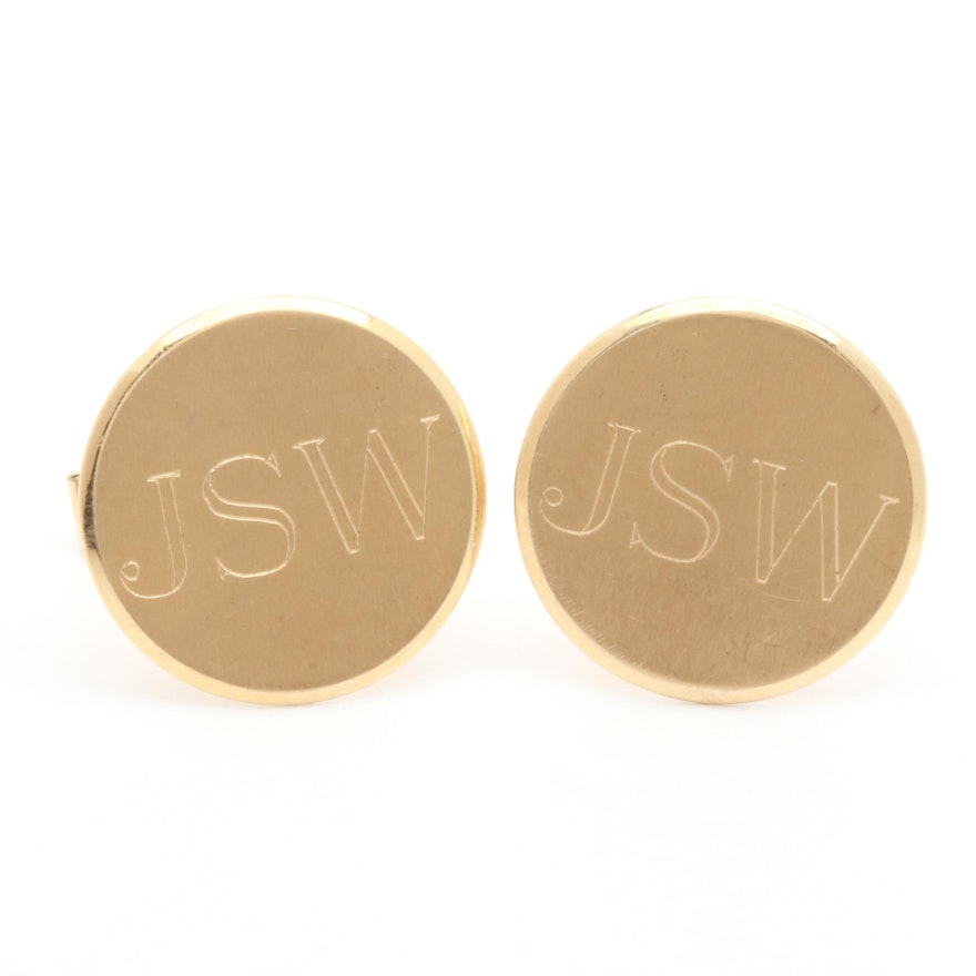 14K Yellow Gold Circular Disc Cuff Links