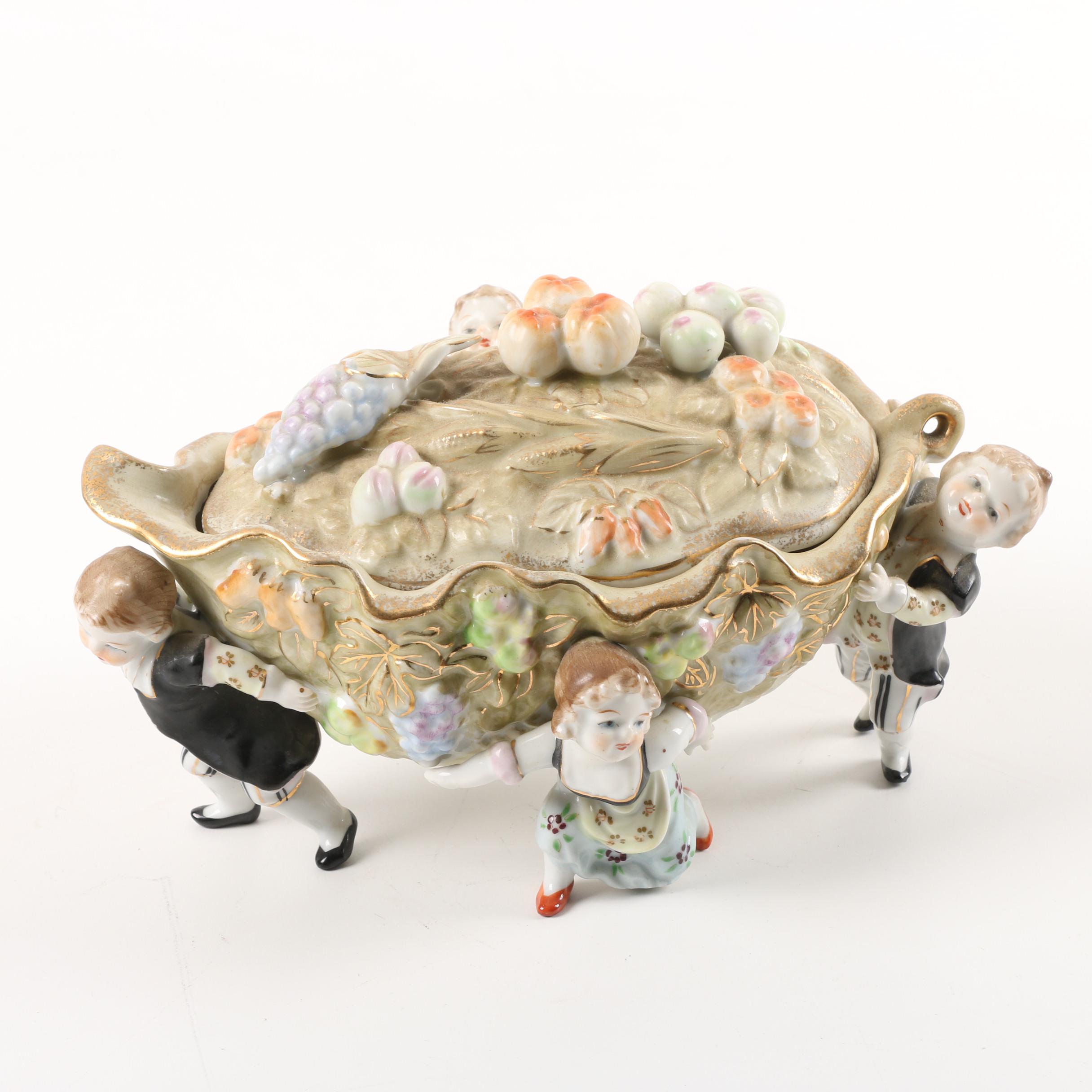 Japanese Porcelain Centerpiece Bowl in the Style of Camille Naudot