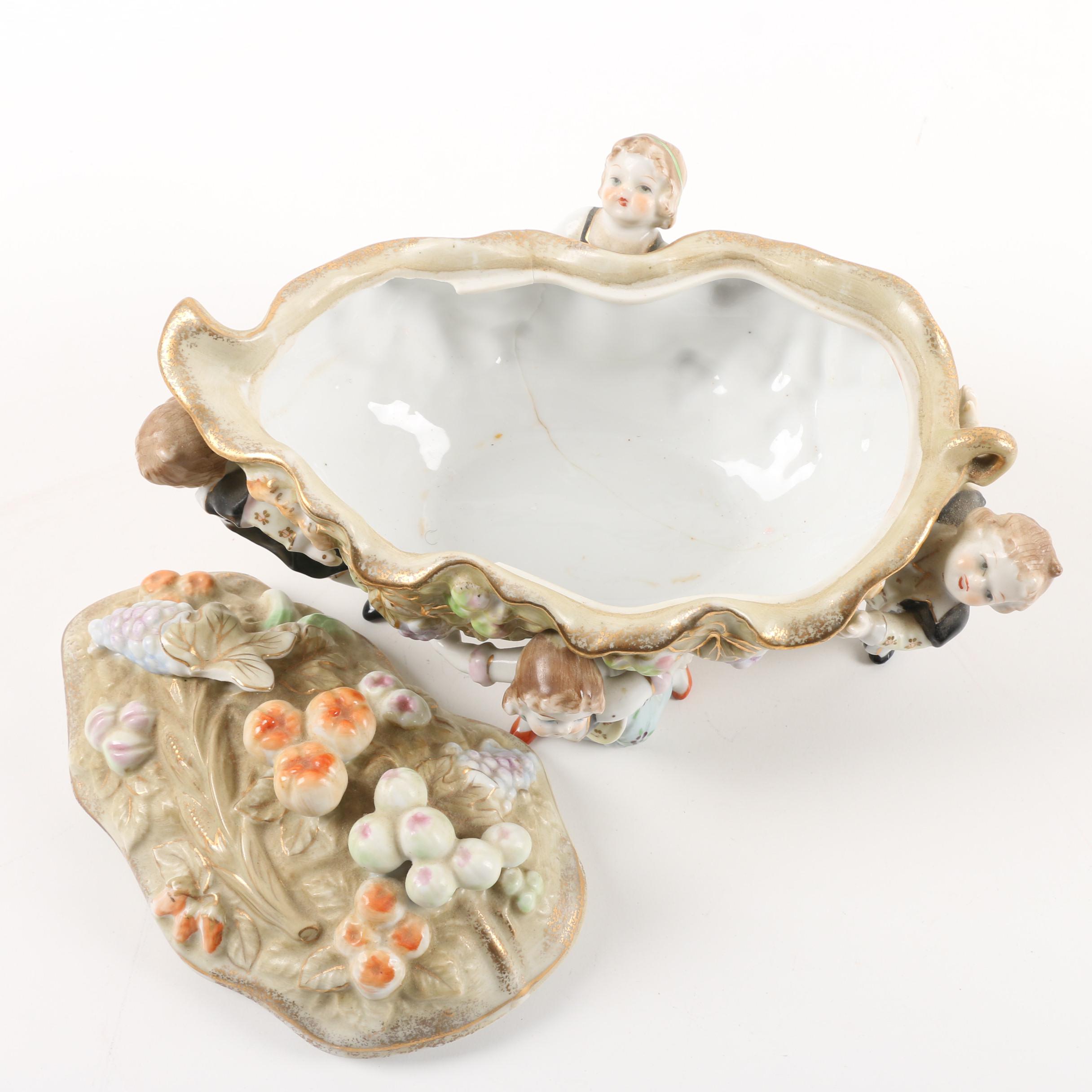 Japanese Porcelain Centerpiece Bowl in the Style of Camille Naudot