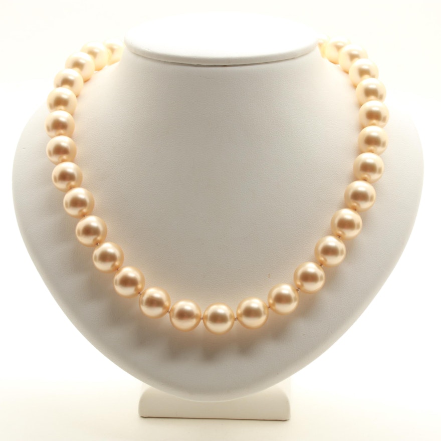 14K Yellow Gold Imitation Pearl Necklace