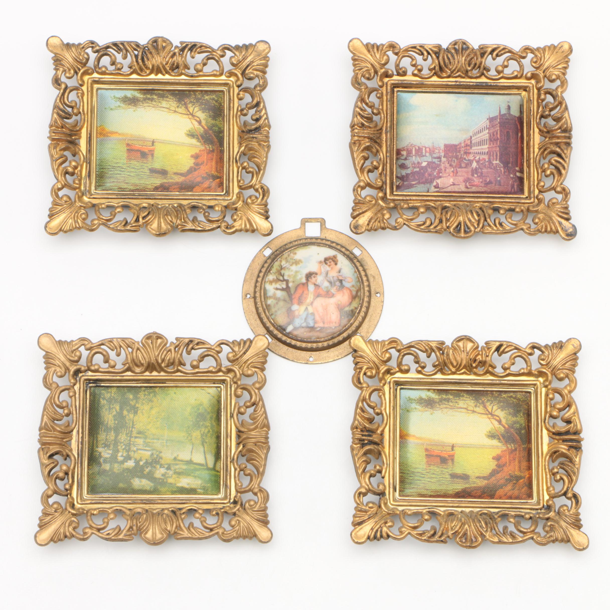 Vintage Padded Printed Fabric in Plastic Frames