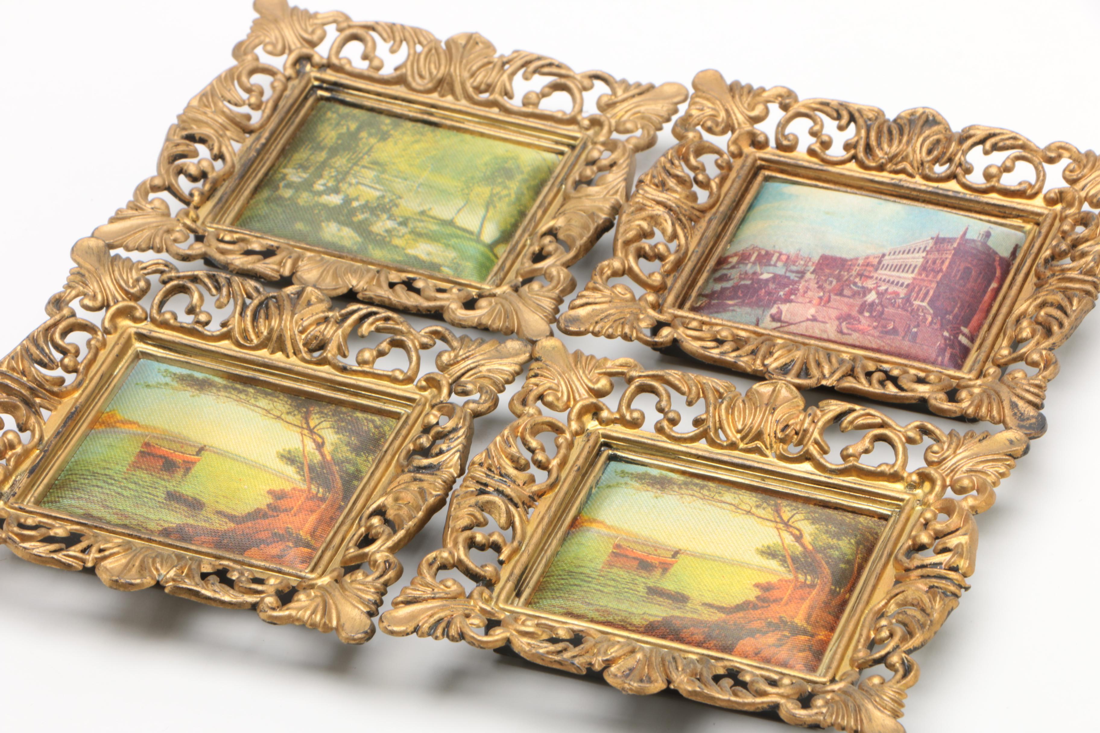 Vintage Padded Printed Fabric in Plastic Frames