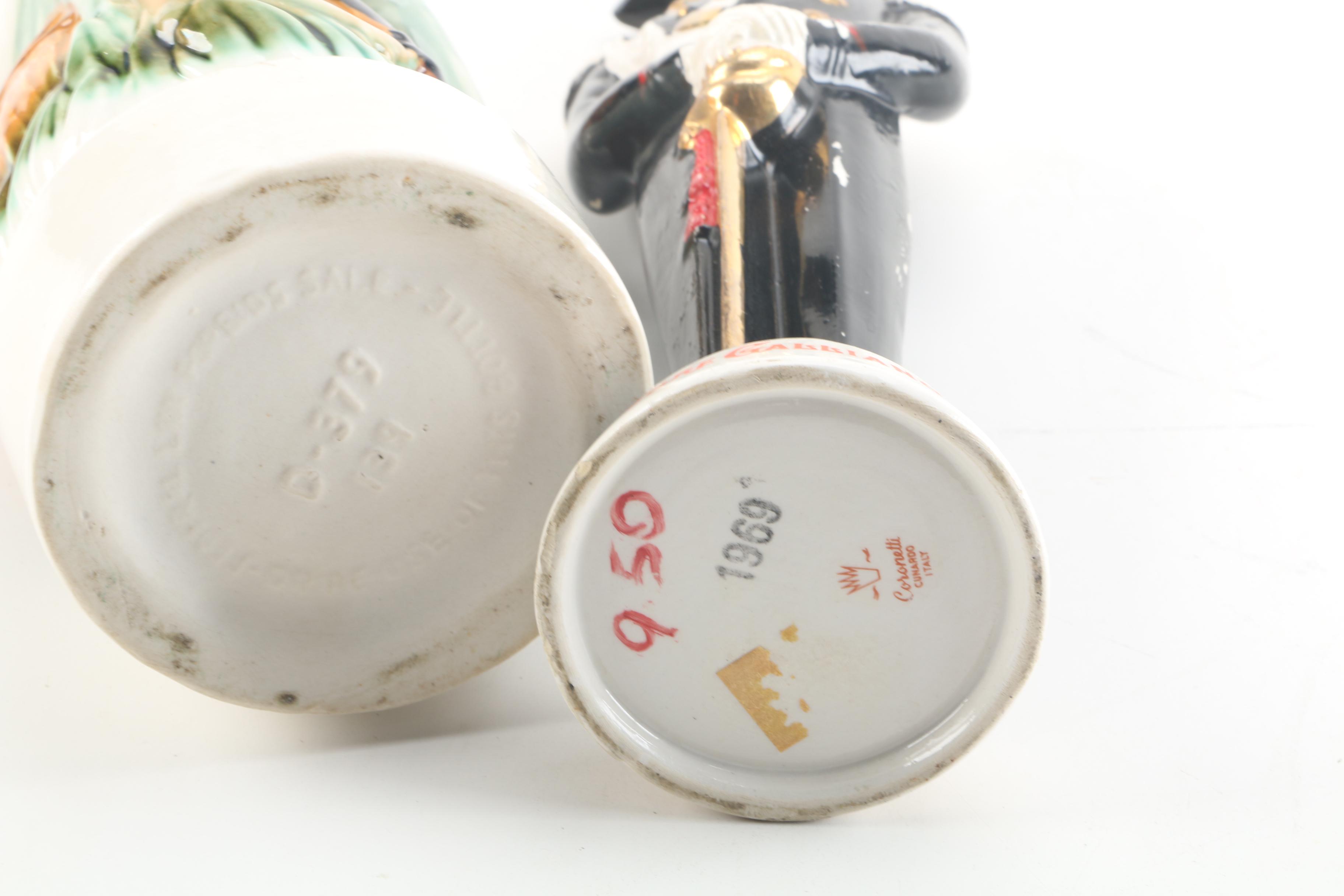 Figural Ceramic Liqueur Decanter Bottles Including Coronetti