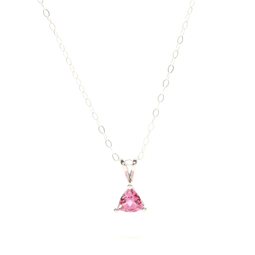 14K White Gold Pink Tourmaline Pendant Necklace