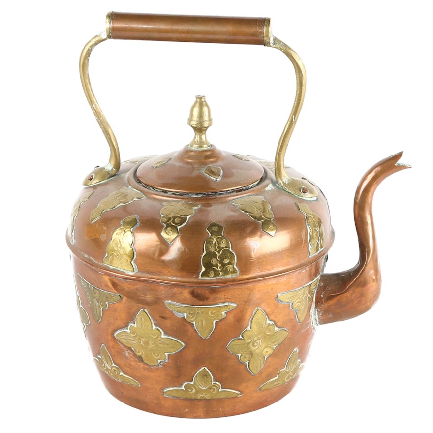 Copper and Brass Accented Tea Kettle