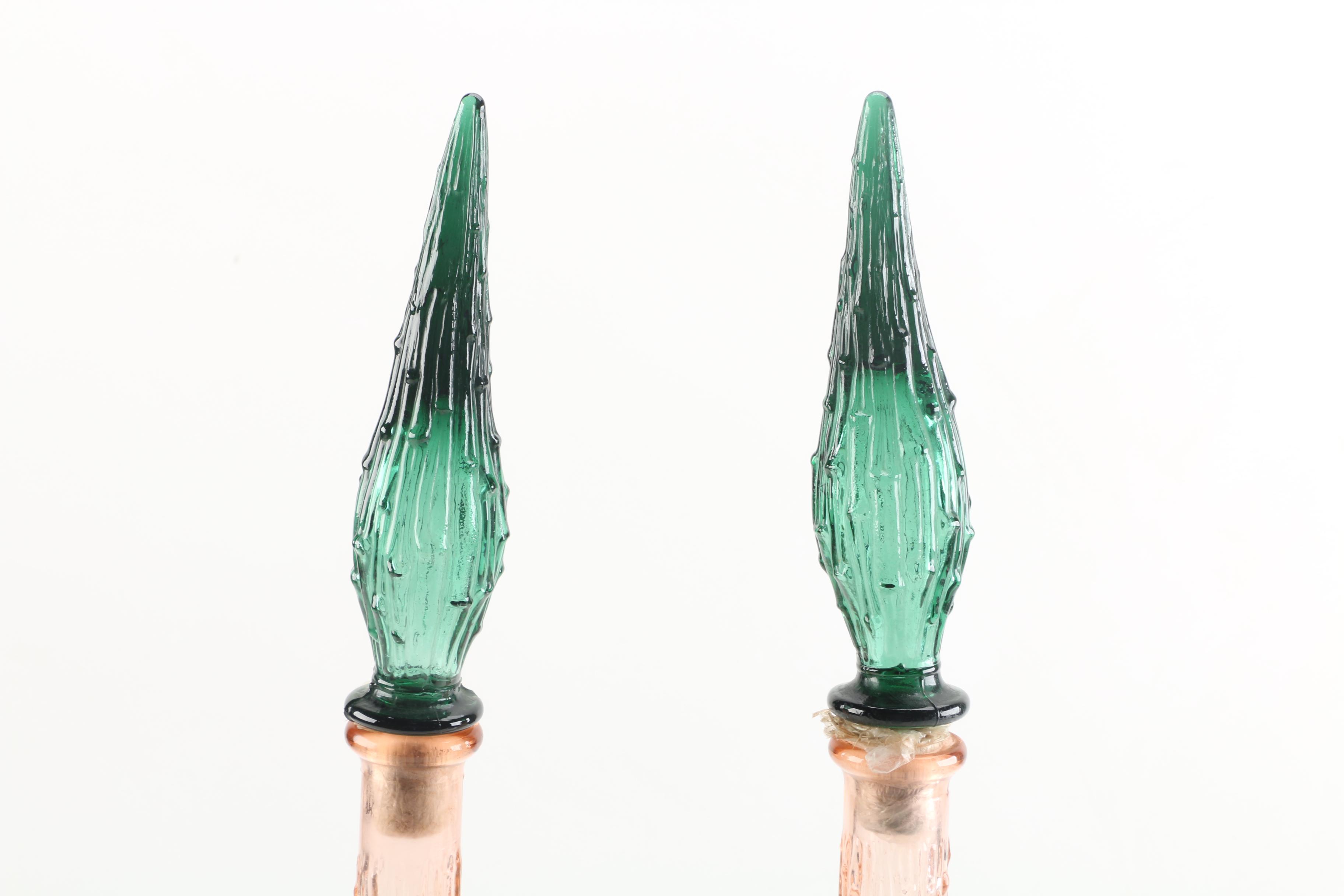 Italian Style Amber Glass Decanters with Emerald Glass Stoppers