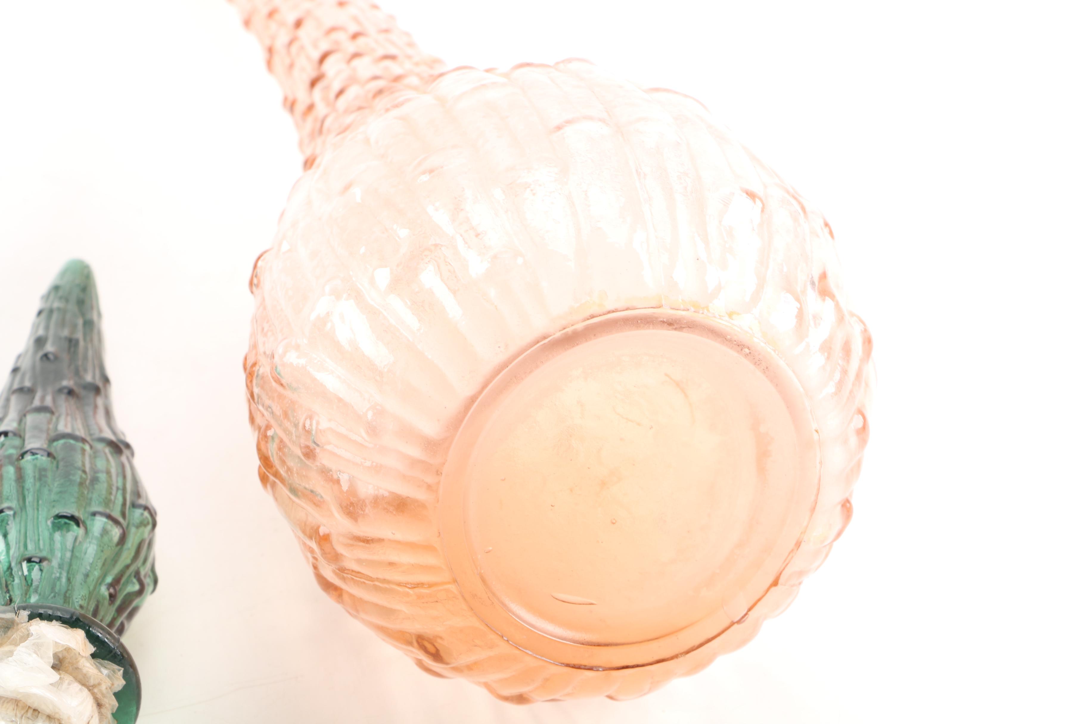 Italian Style Amber Glass Decanters with Emerald Glass Stoppers