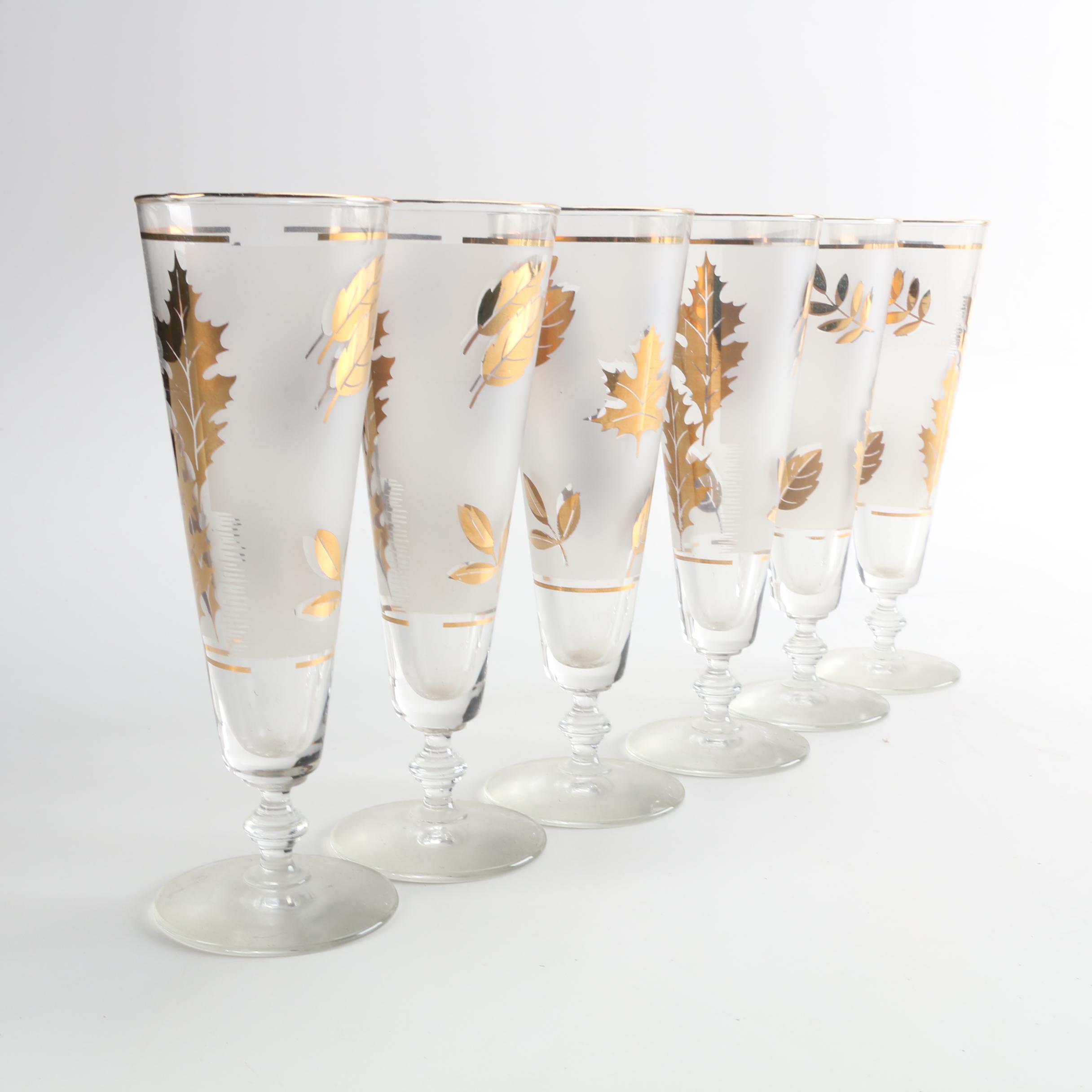 Libbey Glass Company "Golden Foliage" Pilsner Glasses