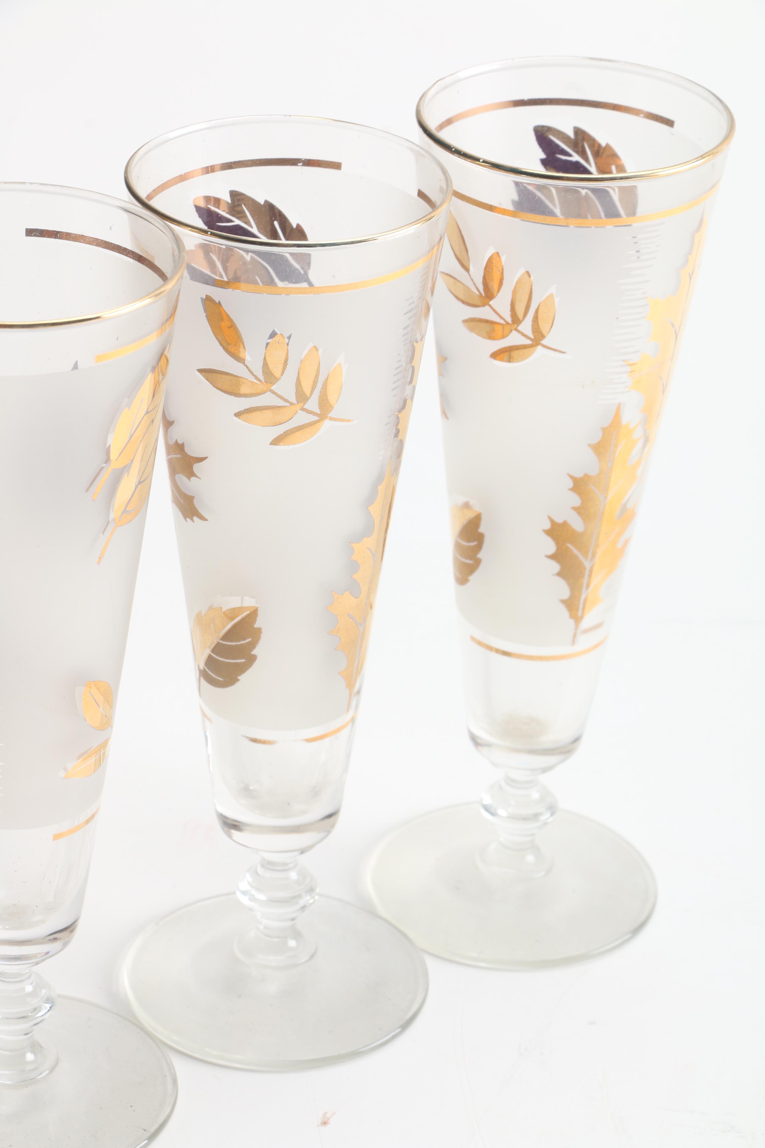 Libbey Glass Company "Golden Foliage" Pilsner Glasses