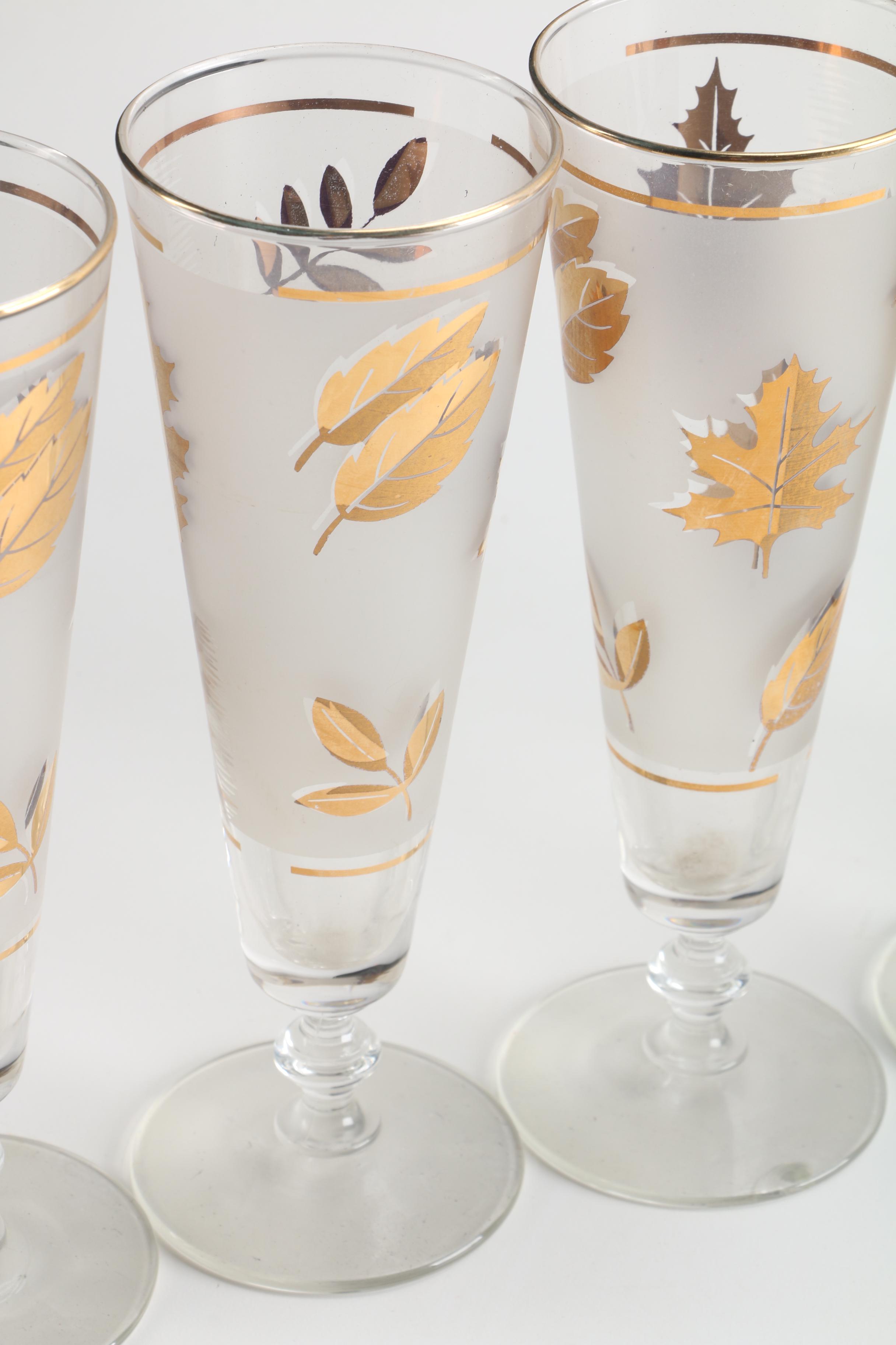 Libbey Glass Company "Golden Foliage" Pilsner Glasses