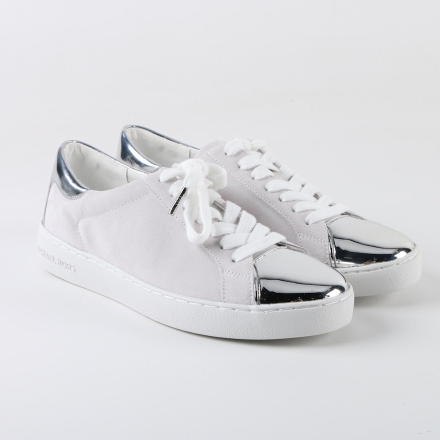 Women's MICHAEL Michael Kors Off-White Suede Sneakers with Metallic Accents