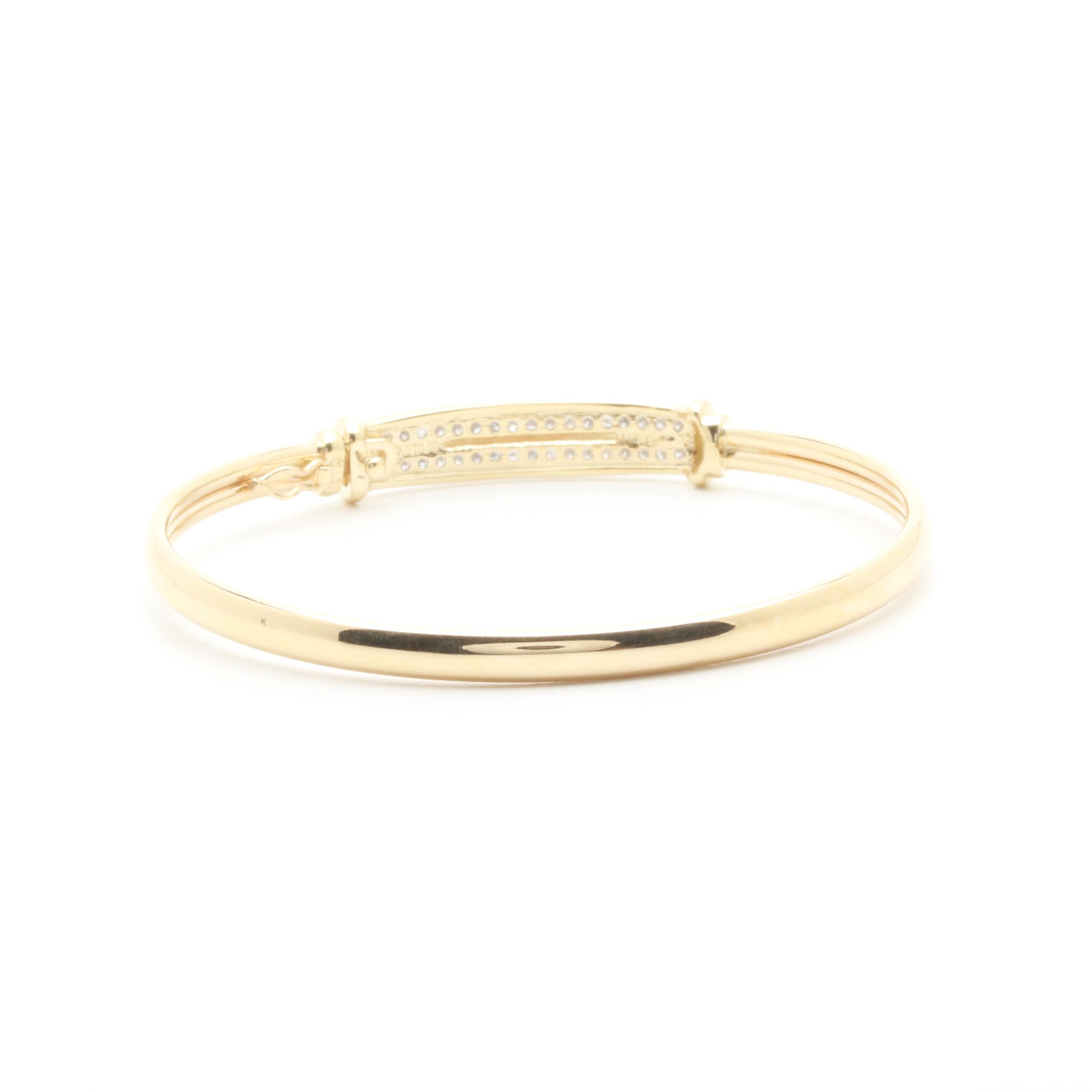 14K Yellow Gold Diamond Channel Flexible Bangle with White Gold Accents