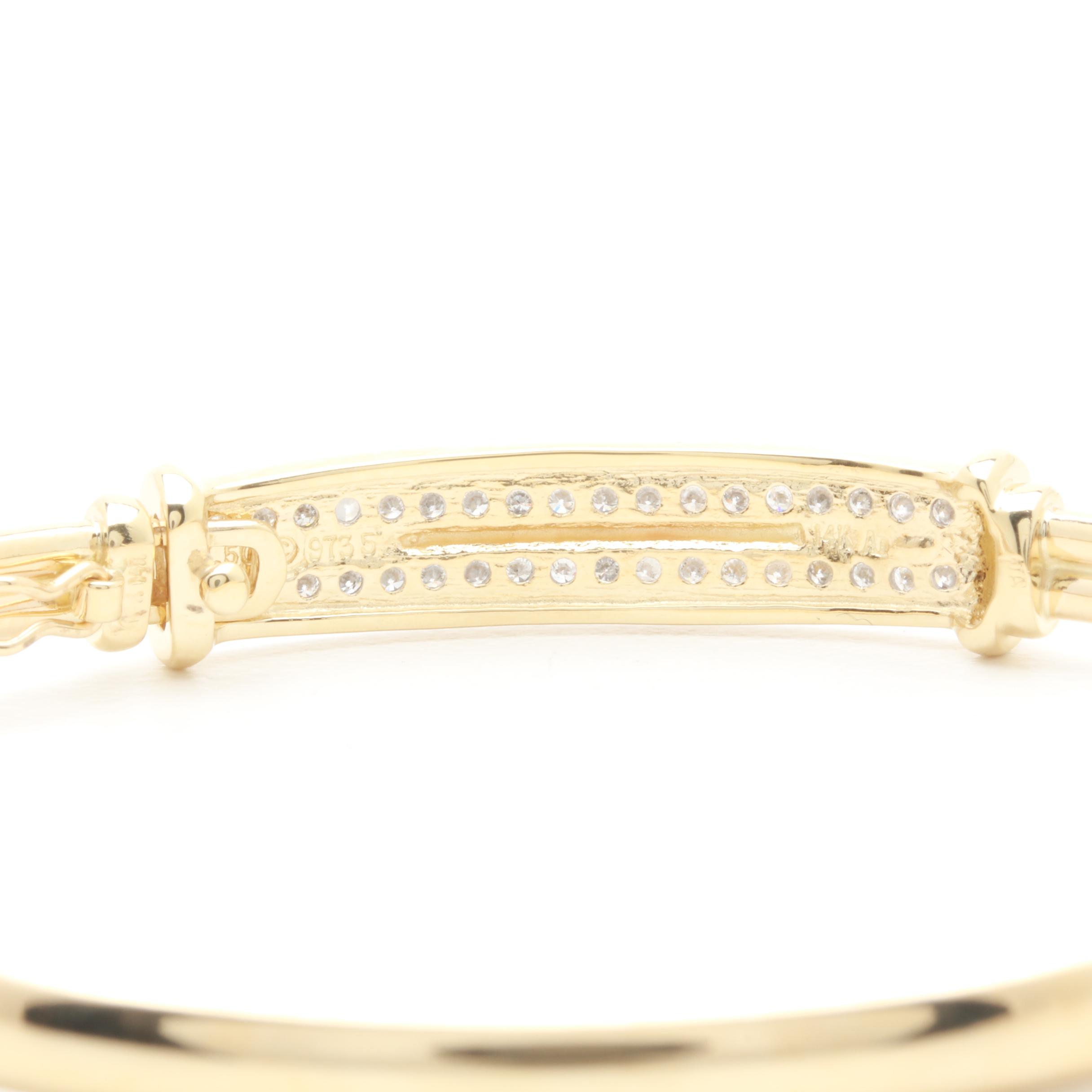 14K Yellow Gold Diamond Channel Flexible Bangle with White Gold Accents