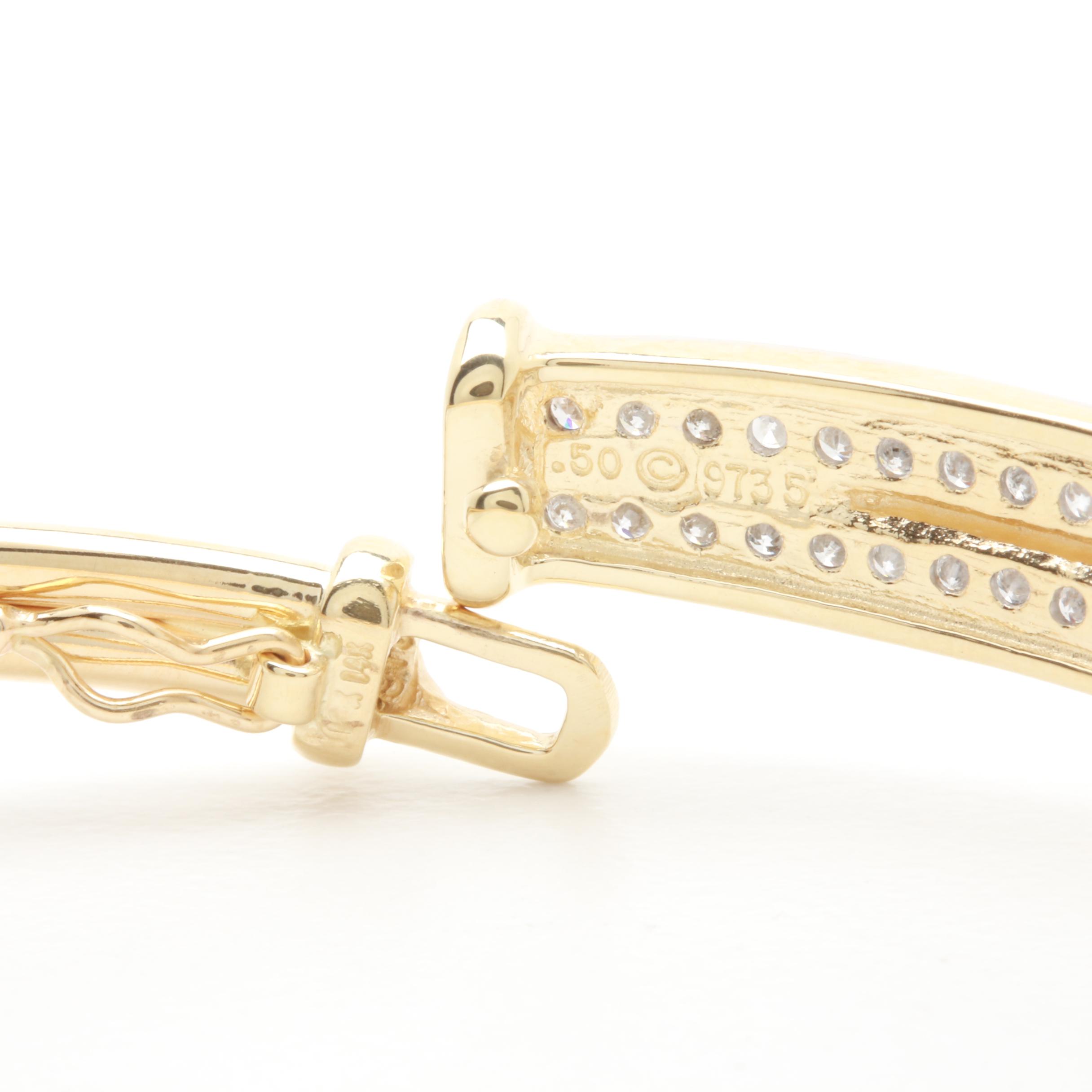 14K Yellow Gold Diamond Channel Flexible Bangle with White Gold Accents
