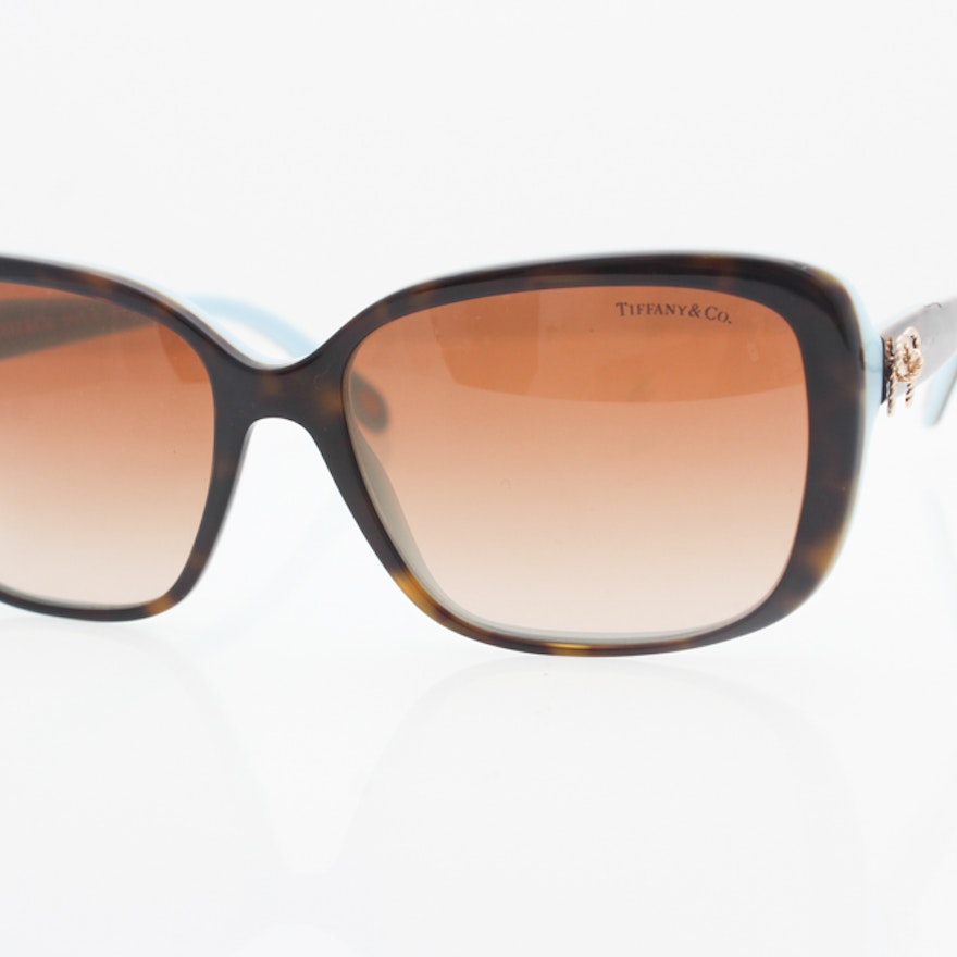 Tiffany & Co. Tortoiseshell and Blue Rectangular Sunglasses