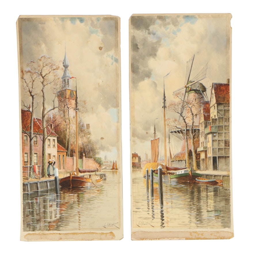 Louis Van Staaten Watercolor and Gouache Paintings of Coastal Scenes