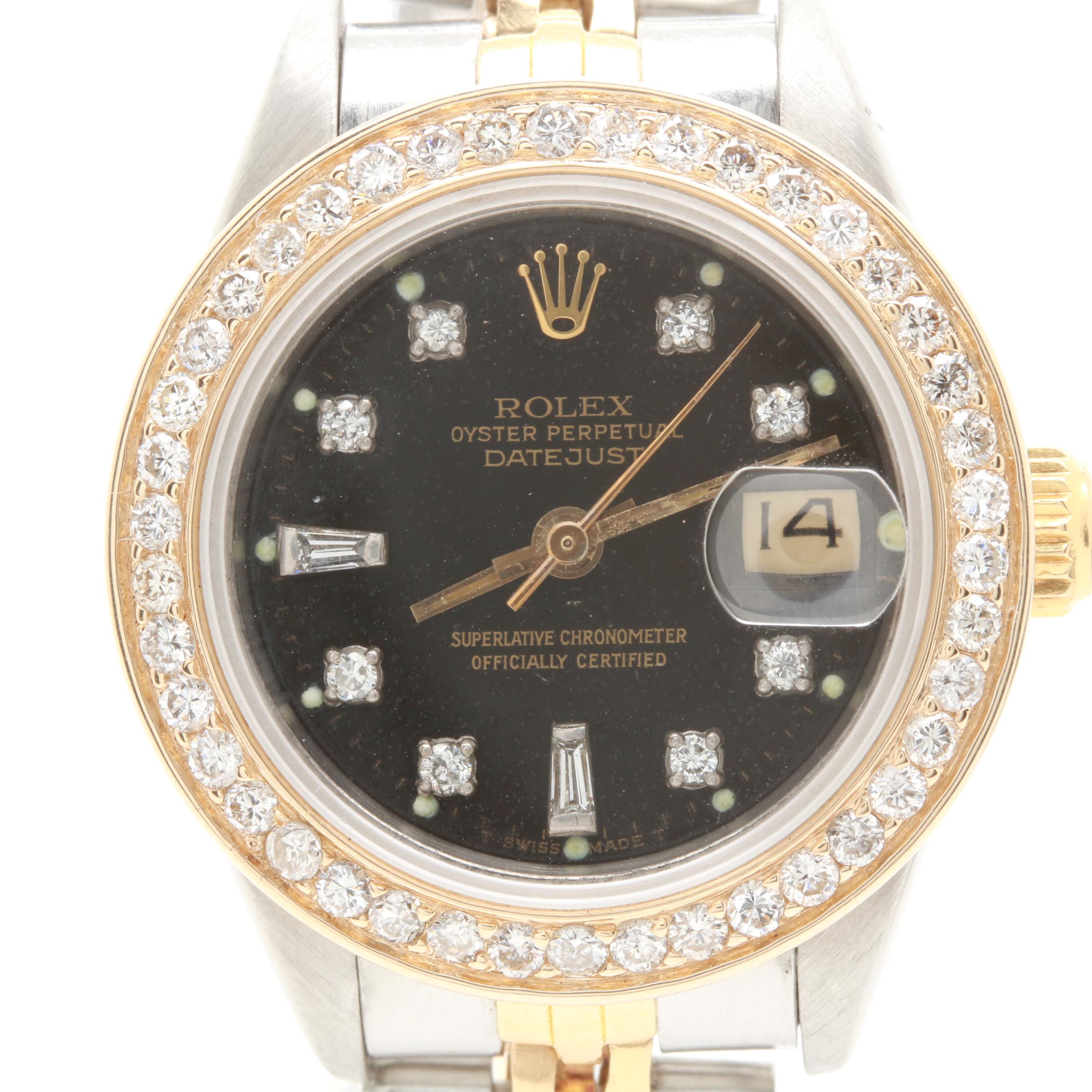 Circa 1986 Rolex Stainless Steel and 18K Yellow Gold 1.04 CTW Diamond Watch