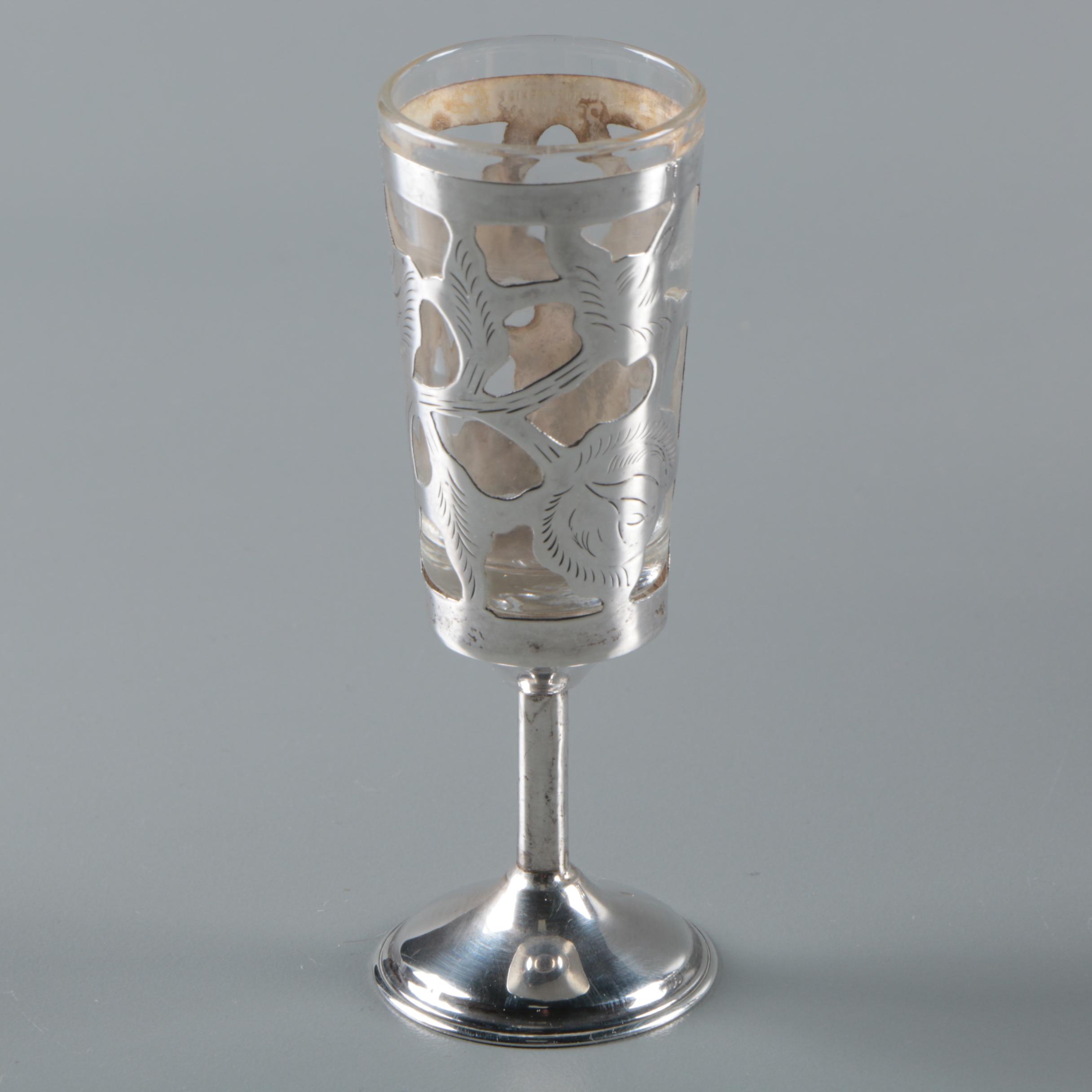 Vintage Mexican Sterling Silver and Glass Cordial Cups