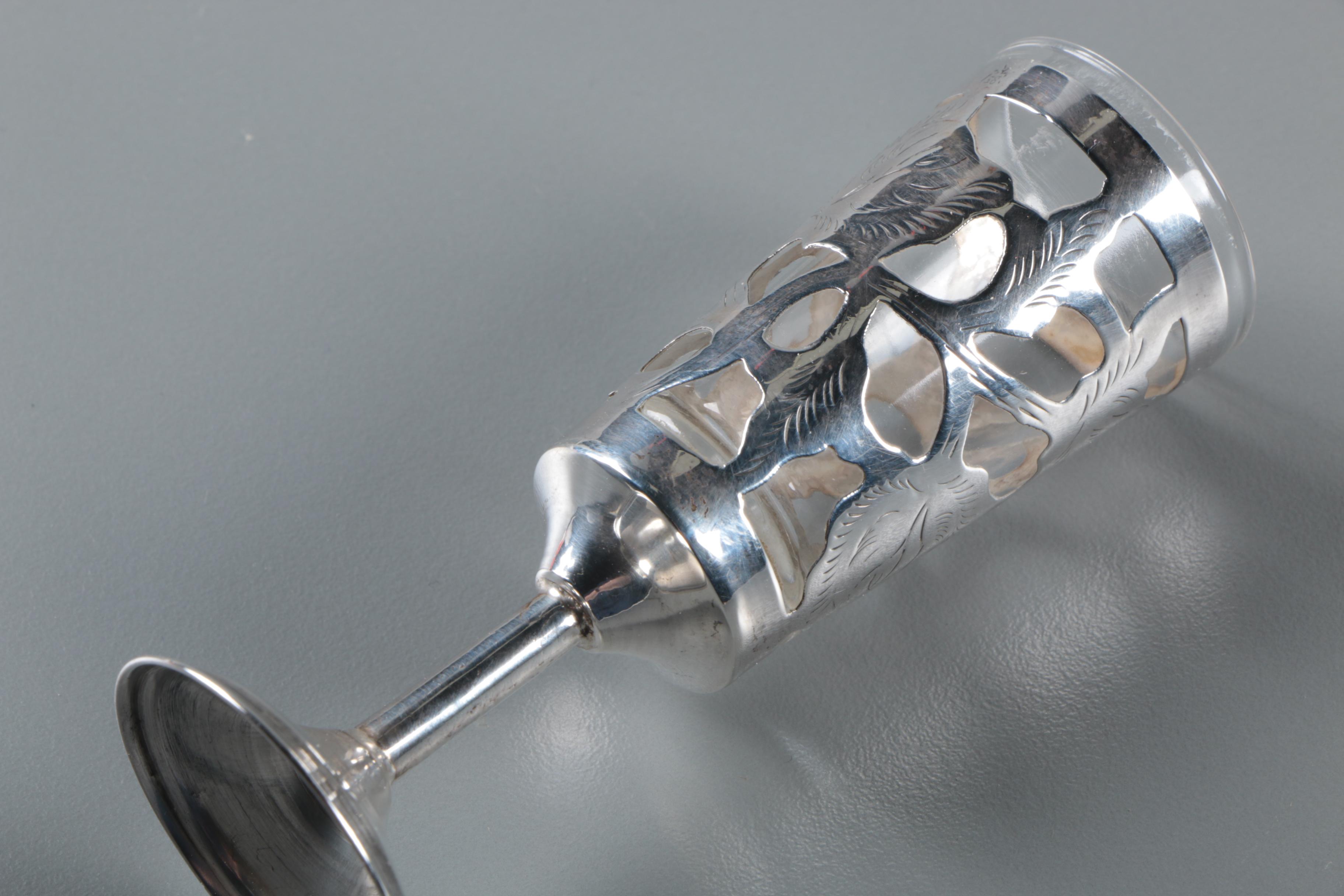 Vintage Mexican Sterling Silver and Glass Cordial Cups