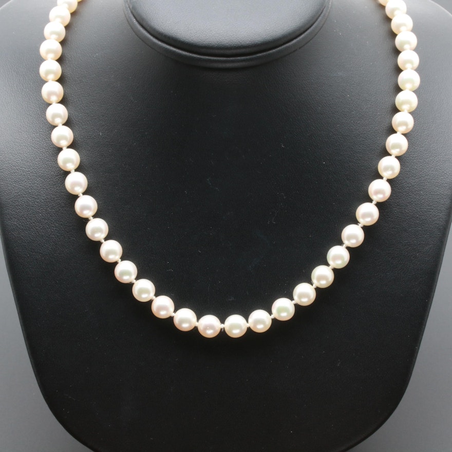 14K Yellow Gold Cultured Pearl Beaded Necklace