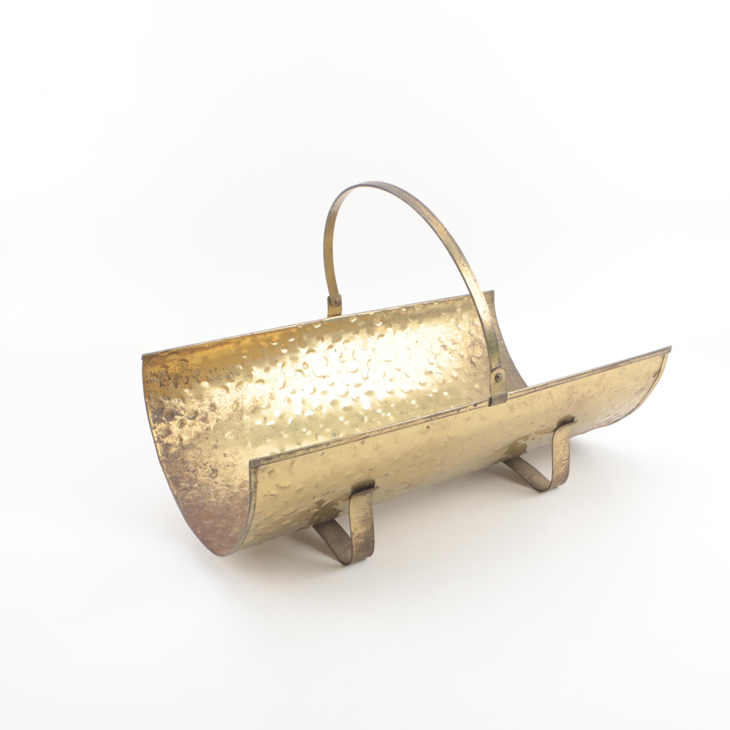 Vintage Hammered Brass Firewood Basket