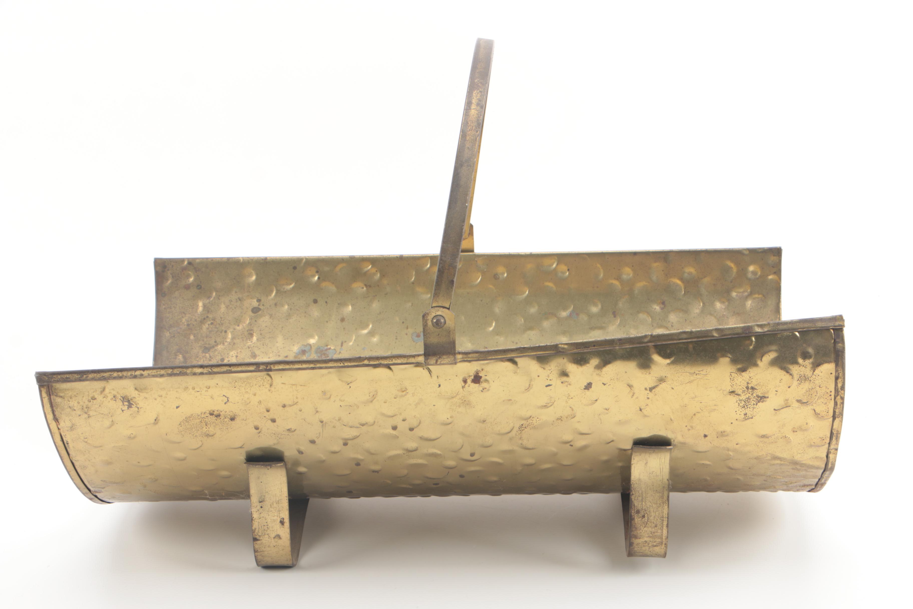Vintage Hammered Brass Firewood Basket