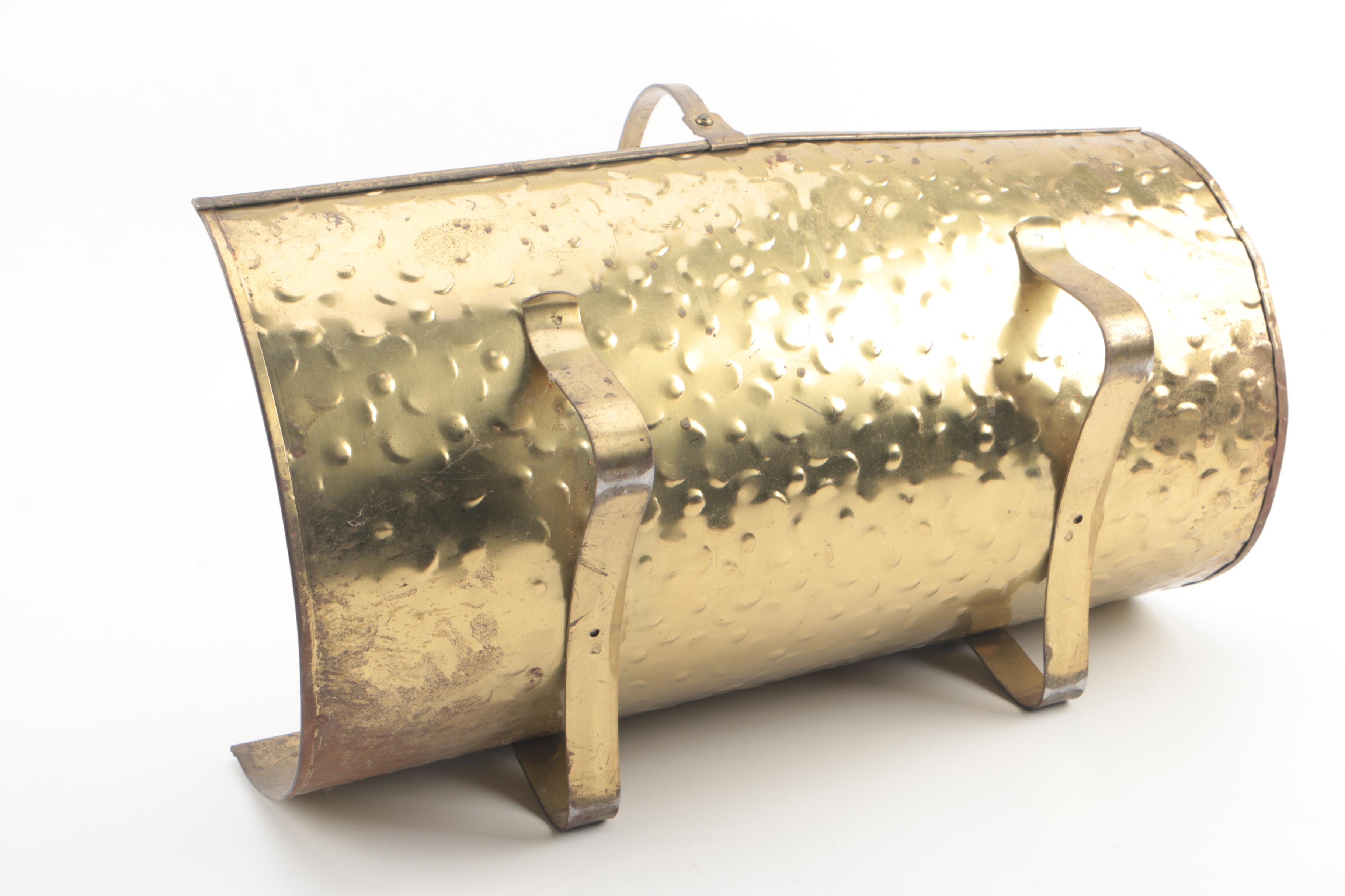 Vintage Hammered Brass Firewood Basket