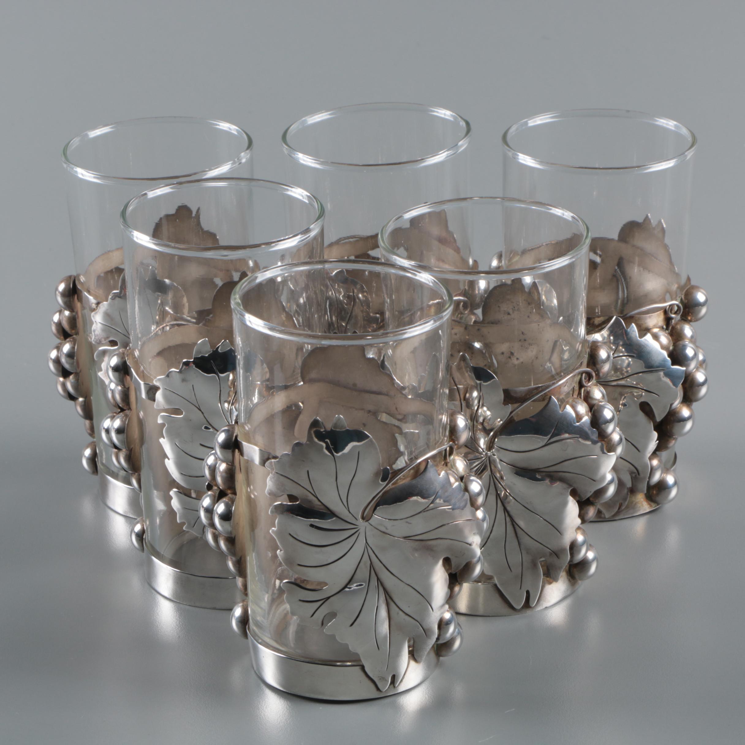 Highball Glasses with Mexican Sterling Silver Foliate Motif Overlays