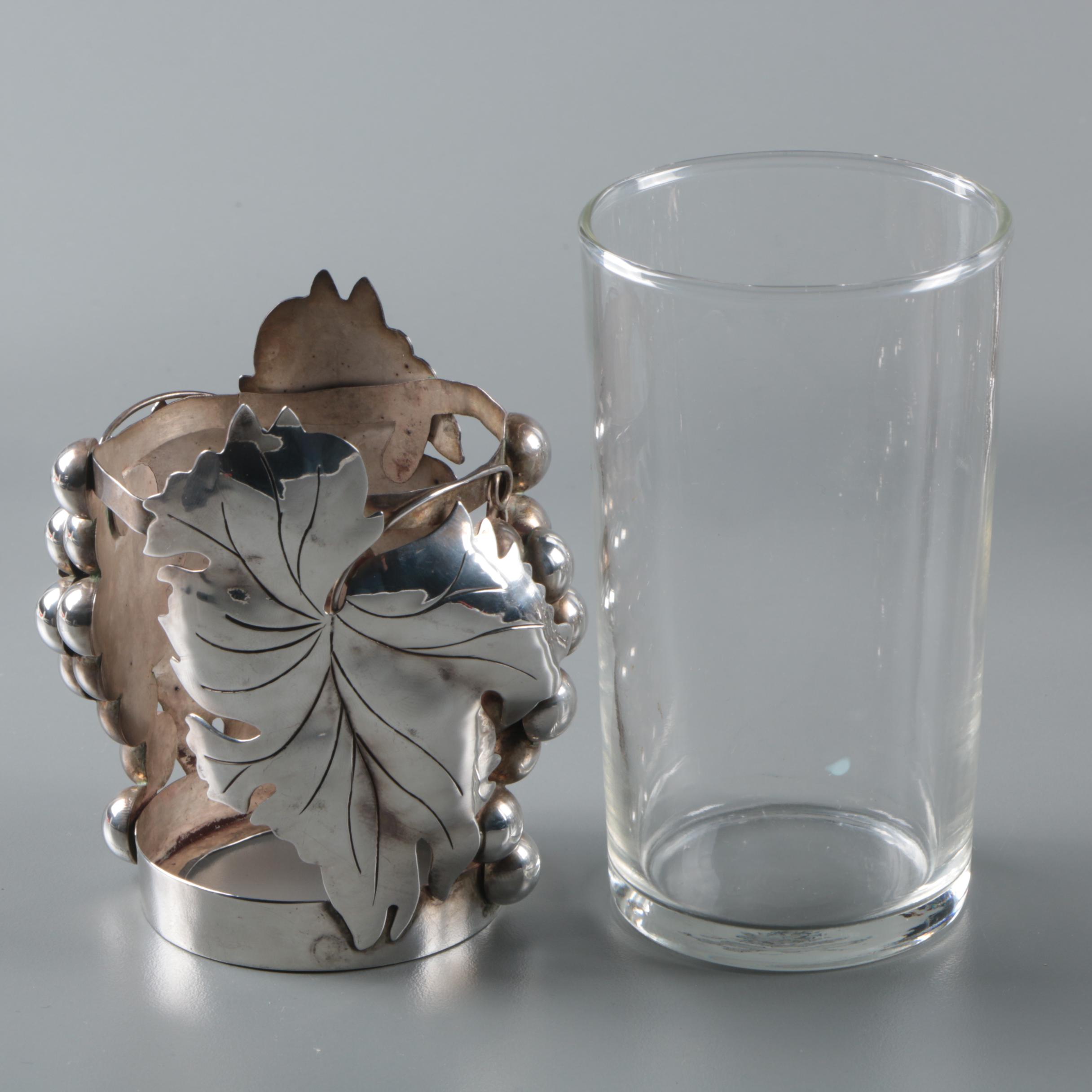 Highball Glasses with Mexican Sterling Silver Foliate Motif Overlays