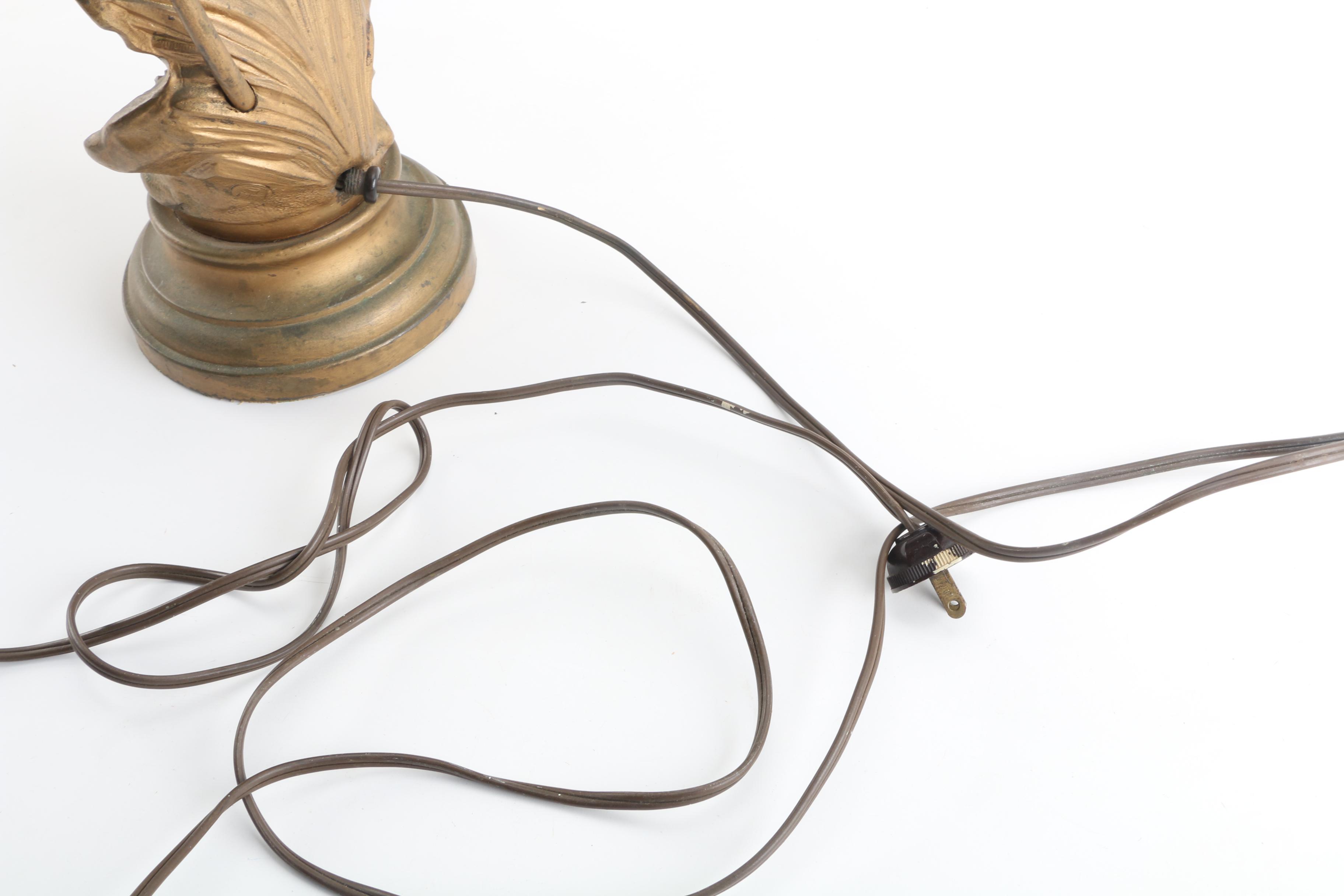 Early 20th Century Art Nouveau Figural Table Lamp with Stained Glass Shades