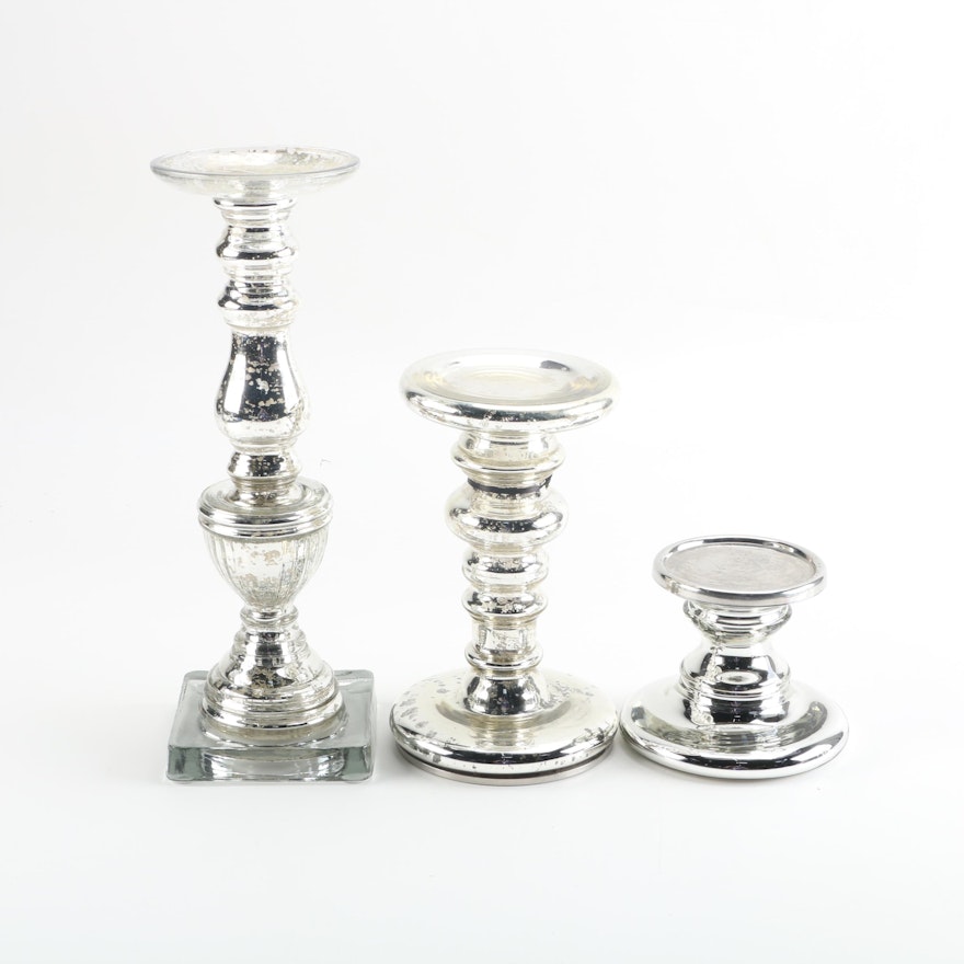 Mercury Glass Style Pillar Candleholders