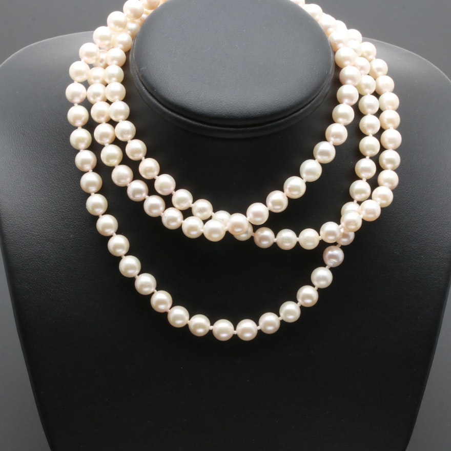 14K Yellow Gold Cultured Pearl Beaded Necklace
