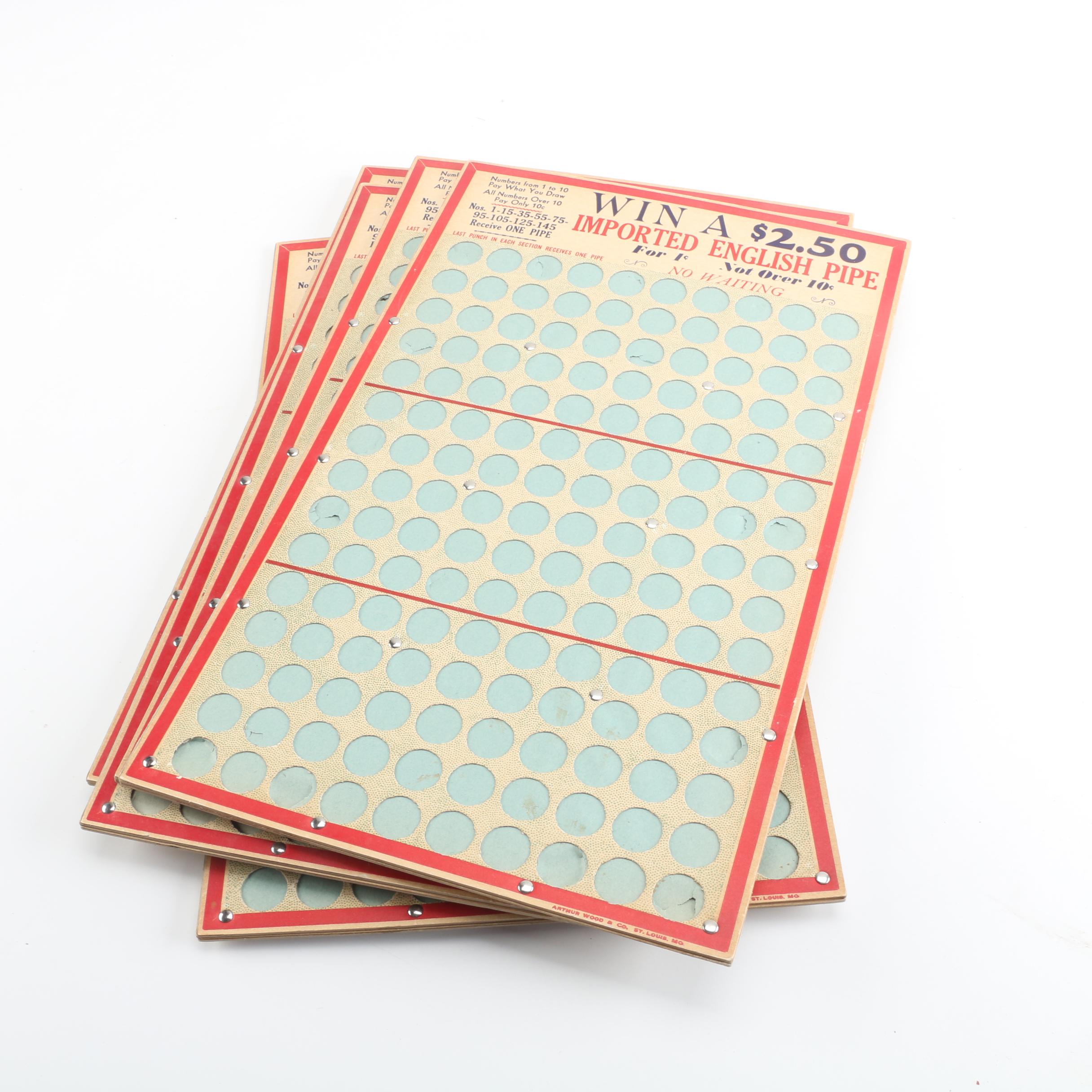 Vintage Arthur Wood & Co. Tobacco Pipe Winning Game Punch Boards