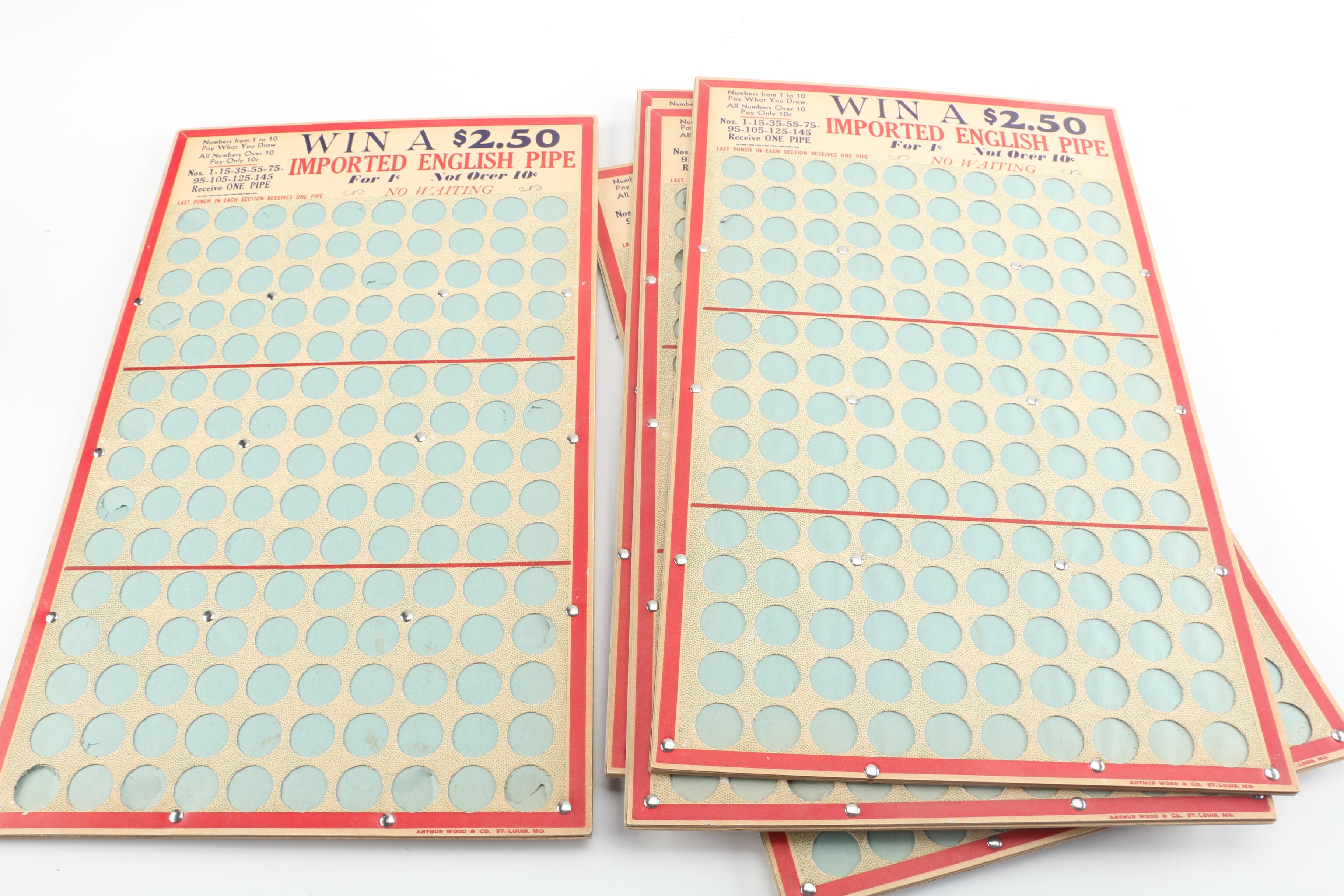 Vintage Arthur Wood & Co. Tobacco Pipe Winning Game Punch Boards