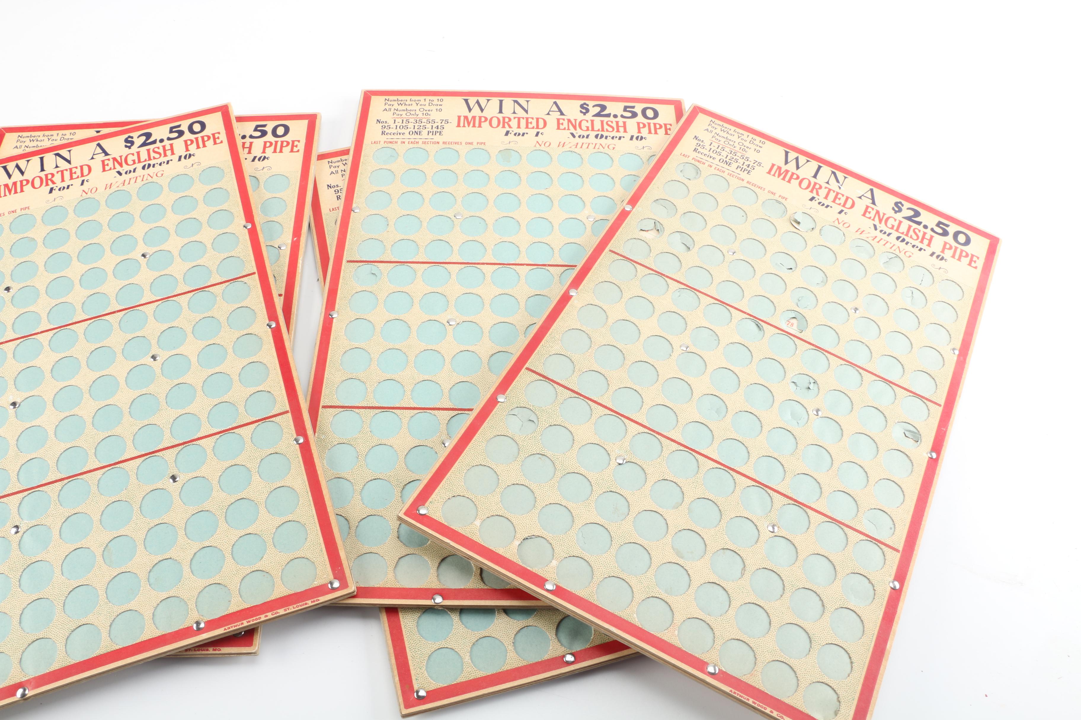 Vintage Arthur Wood & Co. Tobacco Pipe Winning Game Punch Boards