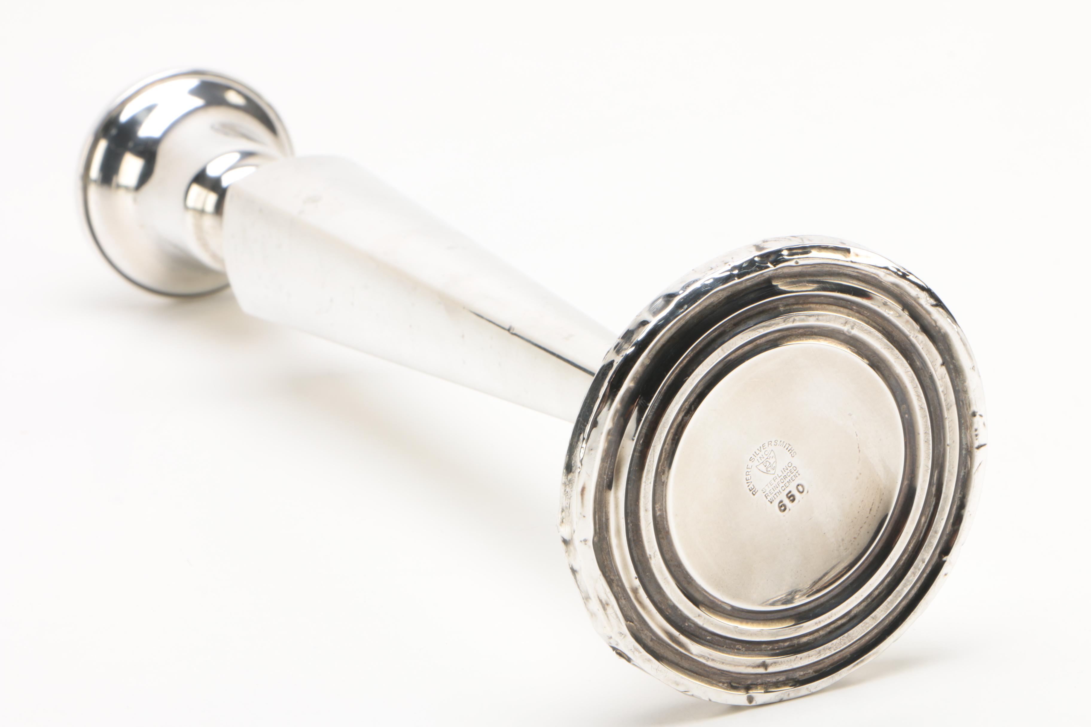 Revere Silversmiths Weighted Sterling Candlestick with Sterling Flatware