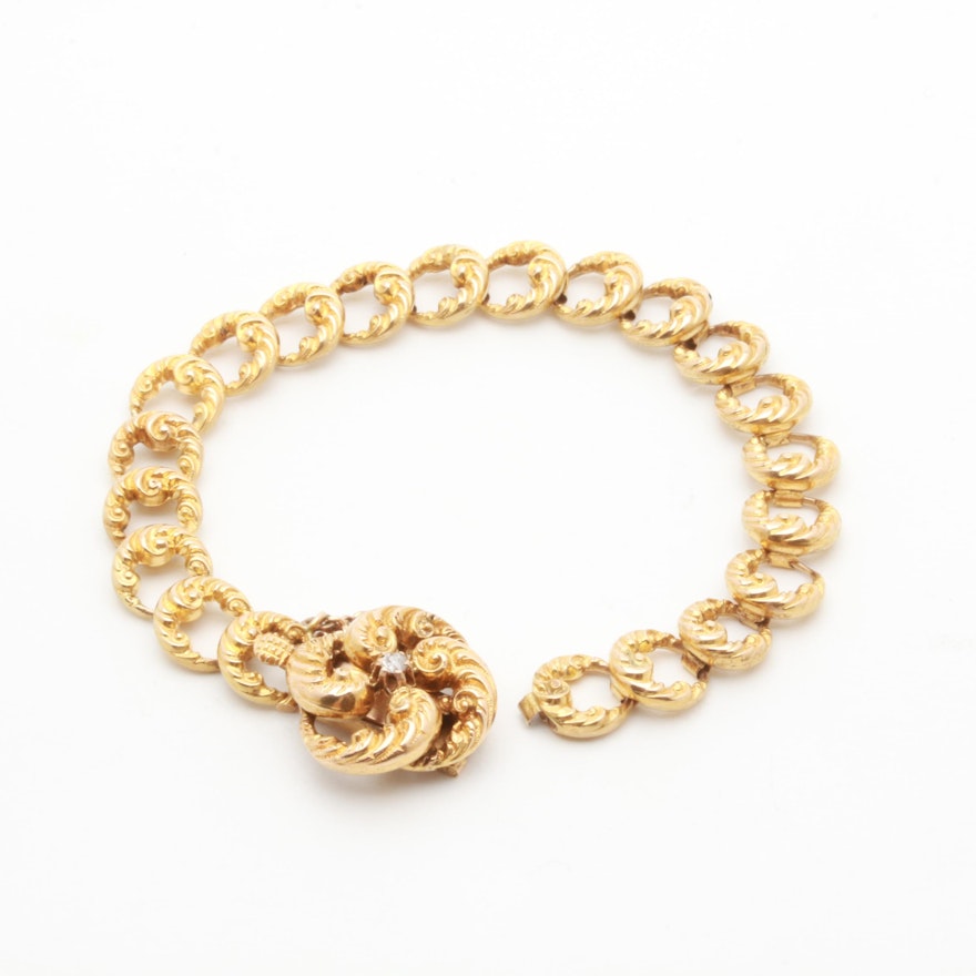 Victorian 14K Yellow Gold Diamond "Lover's Knot" Bracelet
