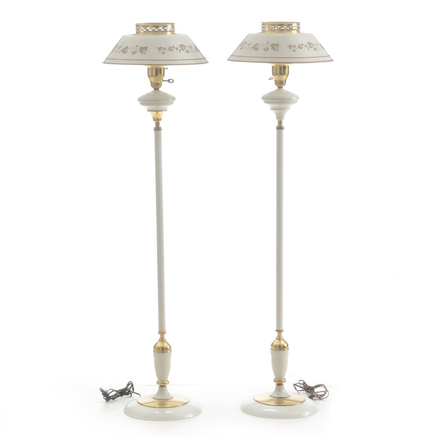 Pair of White Tole Floor Lamps