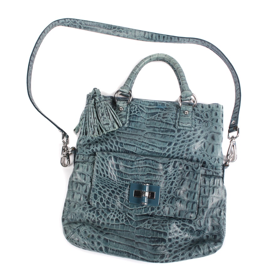 Talbots Embossed Alligator Skin Blue Leather Handbag