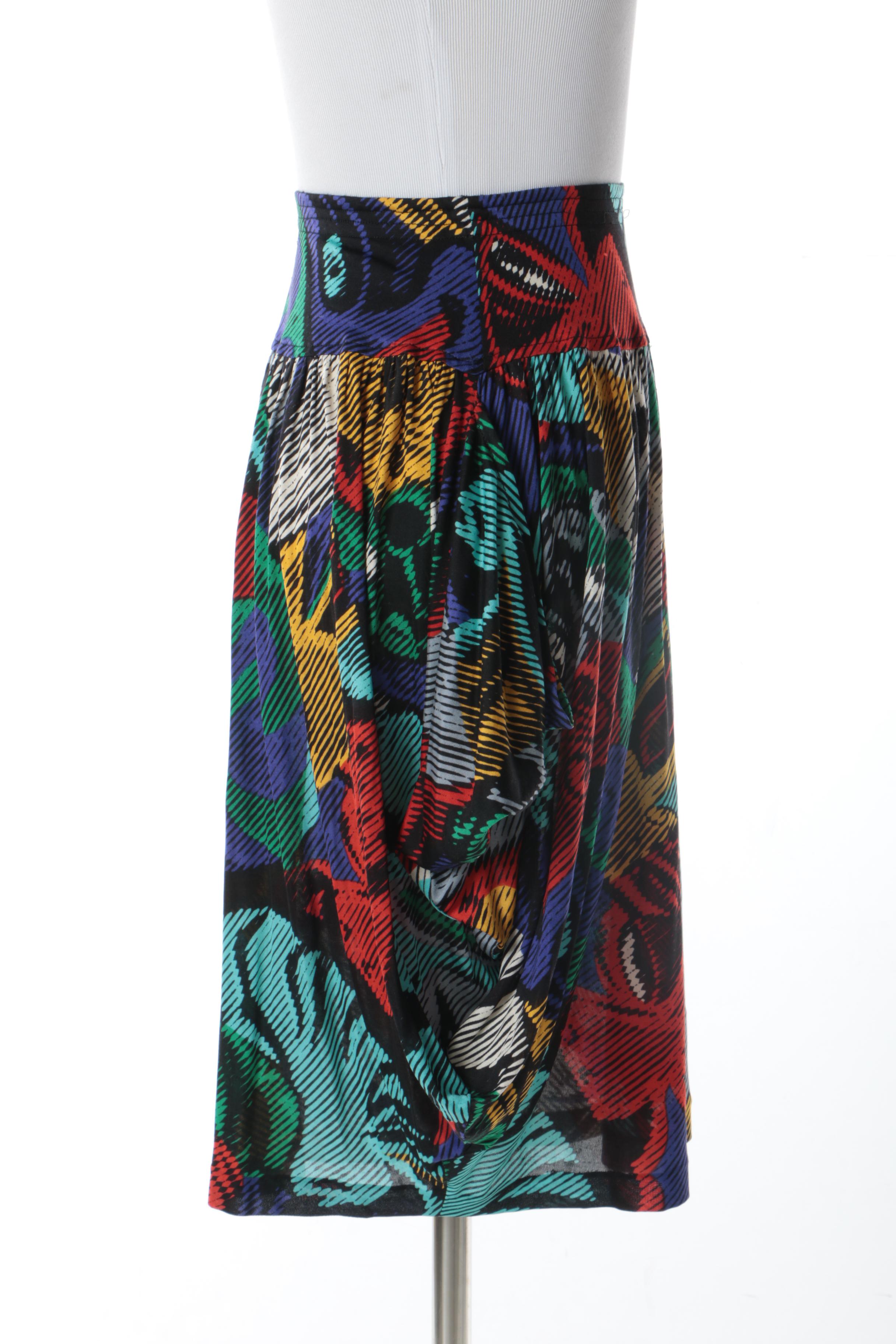 Prada Blue Striped V-Neck Top and Missoni Multicolor Silk Floral Print Skirt