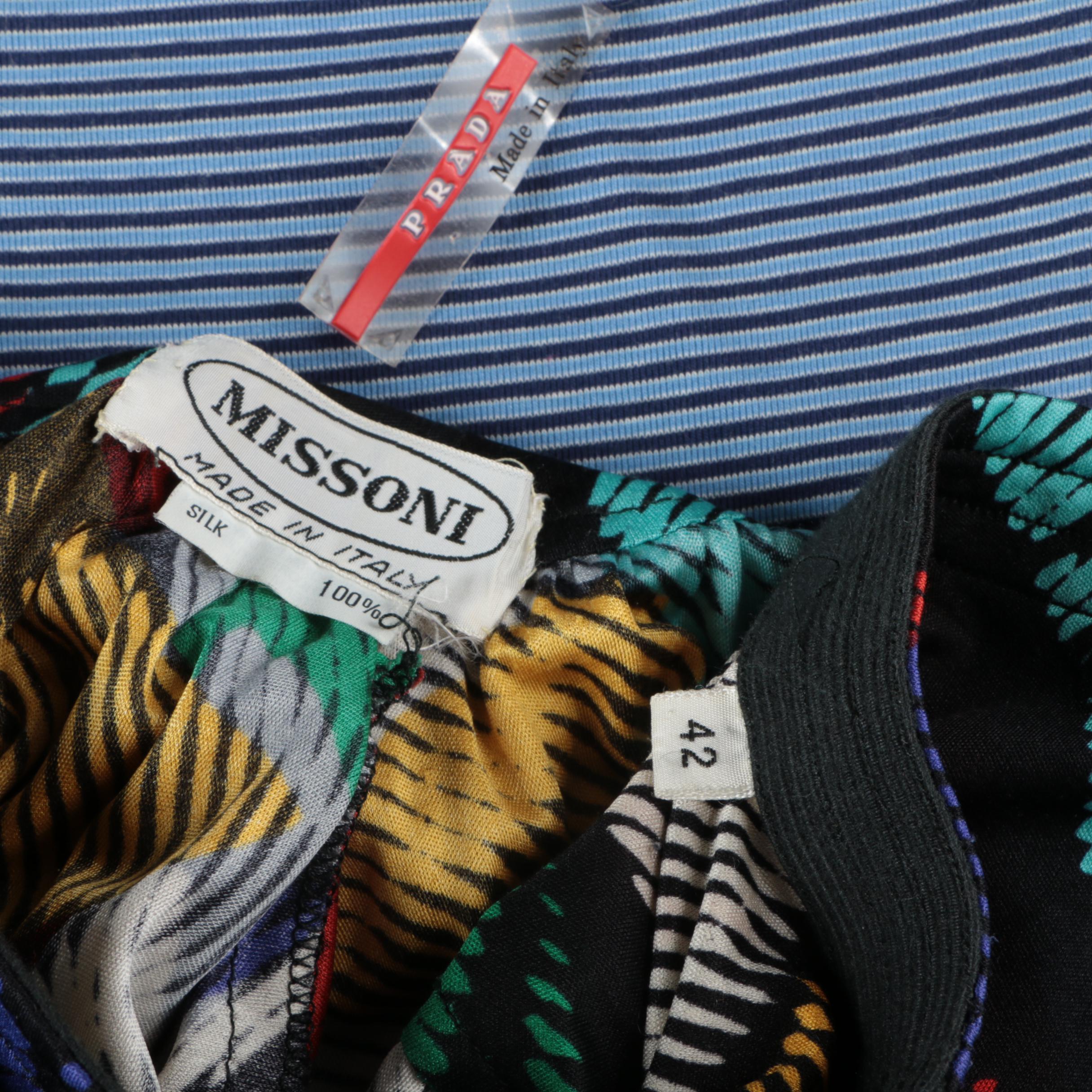 Prada Blue Striped V-Neck Top and Missoni Multicolor Silk Floral Print Skirt