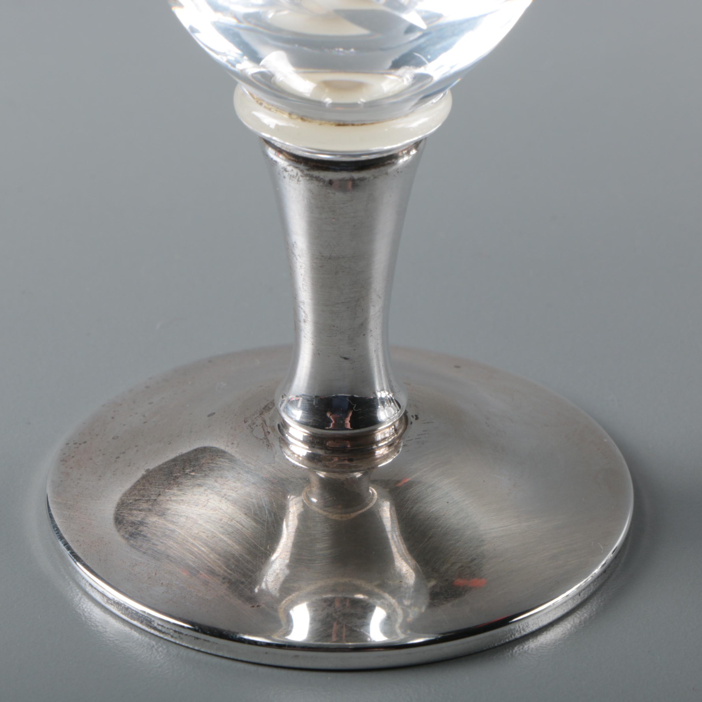 Vintage Gorham Crystal and Weighted Sterling Silver Wine Glasses