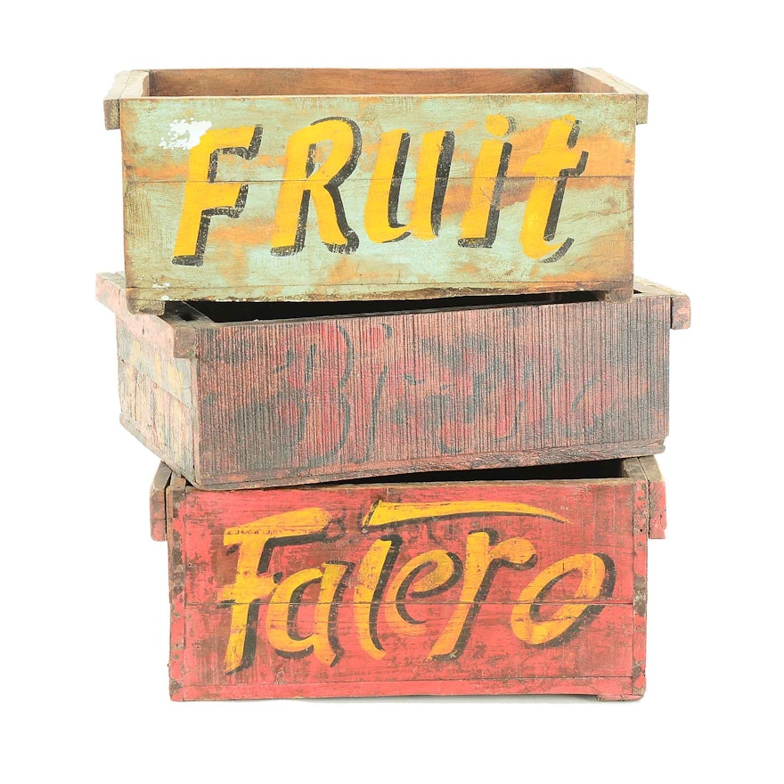 Three Painted Wooden Crates