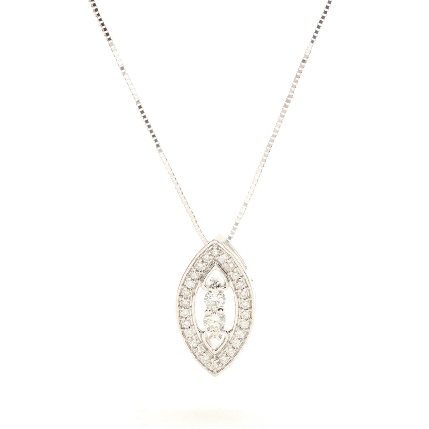 14K White Gold Diamond Pendant Necklace