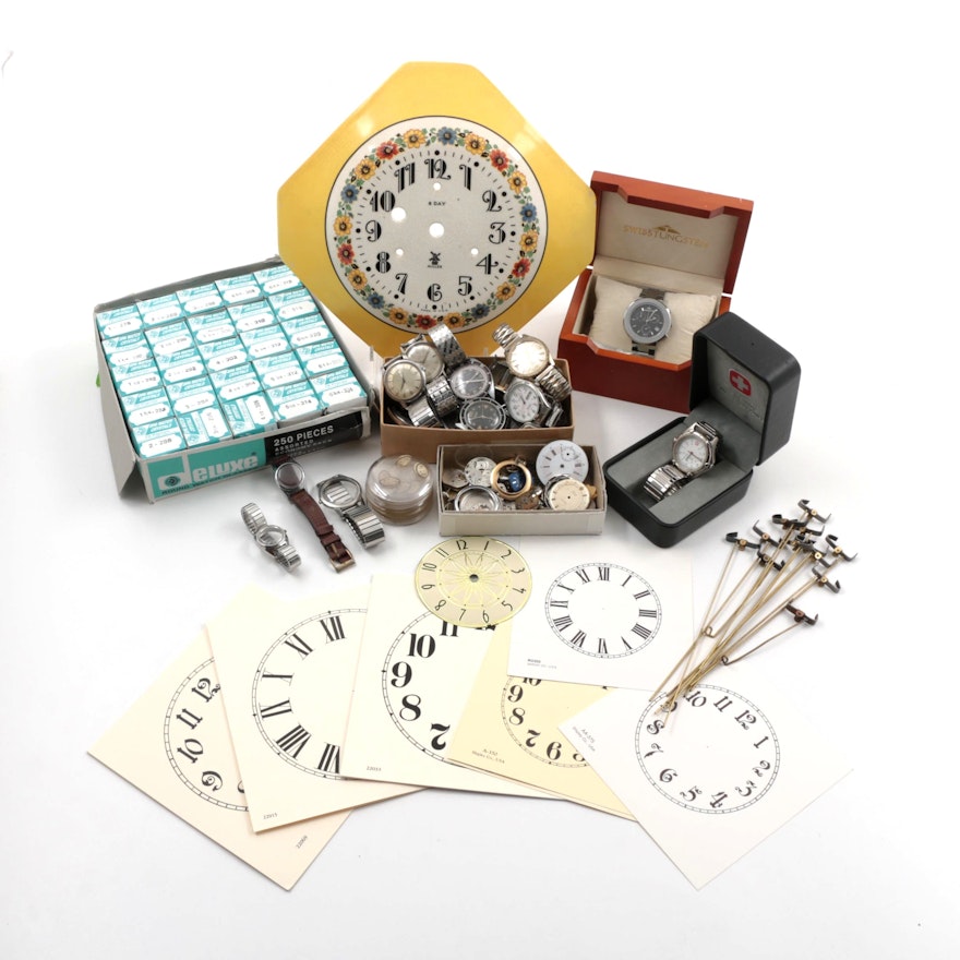Collection of Assorted Watch and Clock Parts Including Dials and Crystals