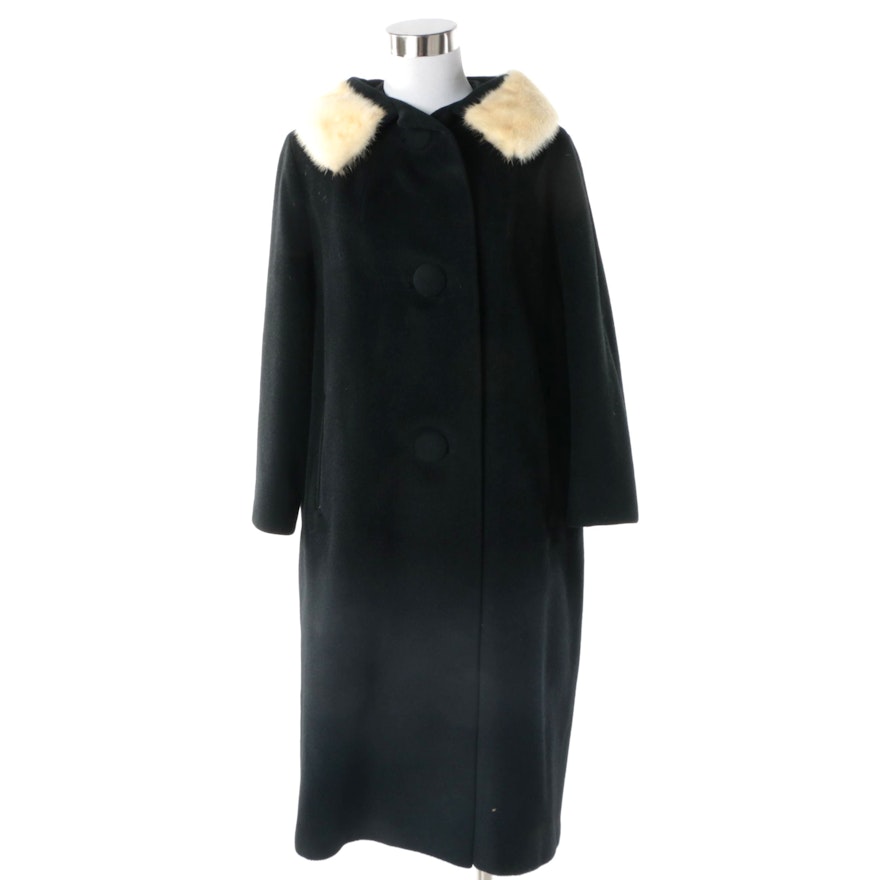 Vintage Dorsé Black Felted Coat with Platinum Mink Fur Collar