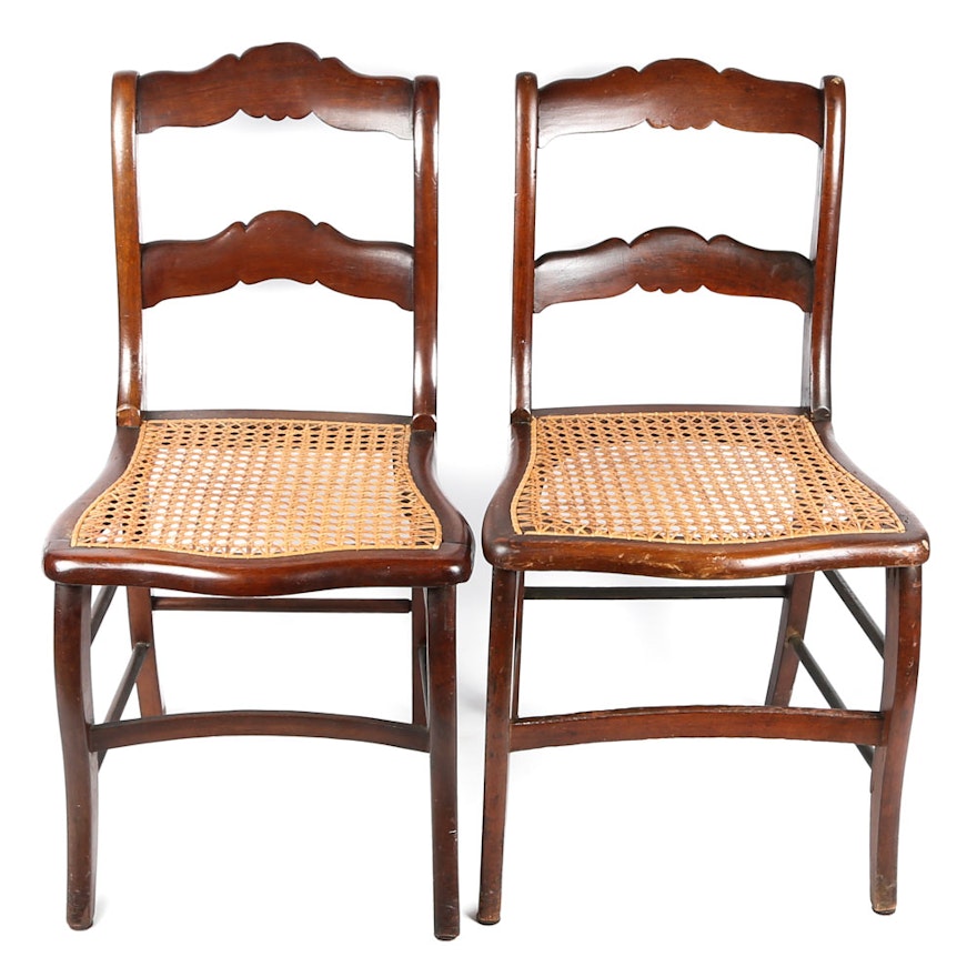 Antique Ladderback Chairs with Caned Seats