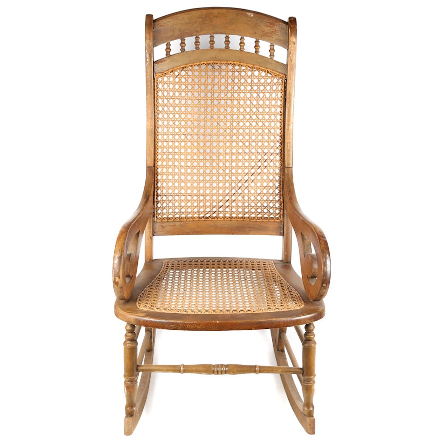 Antique Lincoln Style Rocker with Caned Accents